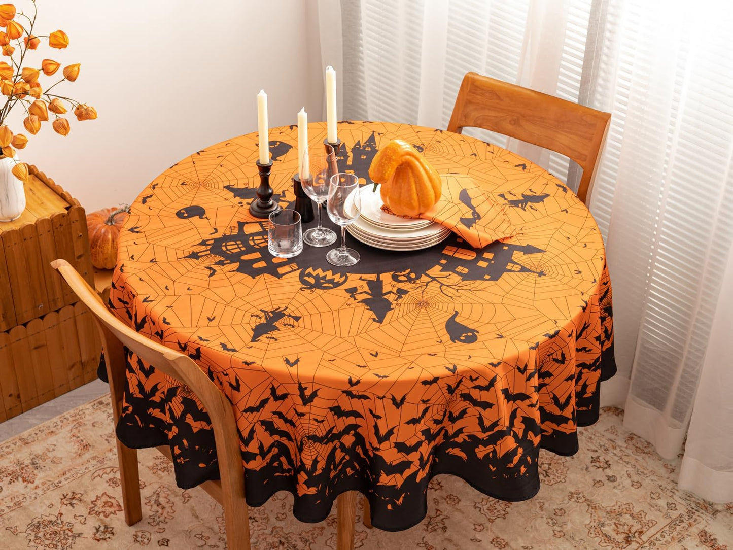 YiHomer Halloween Silhouettes Tabletop for Halloween Decorations, Dinner Parties and Scary Movie Nights, Horror Night, Tablecloth, 60" Round