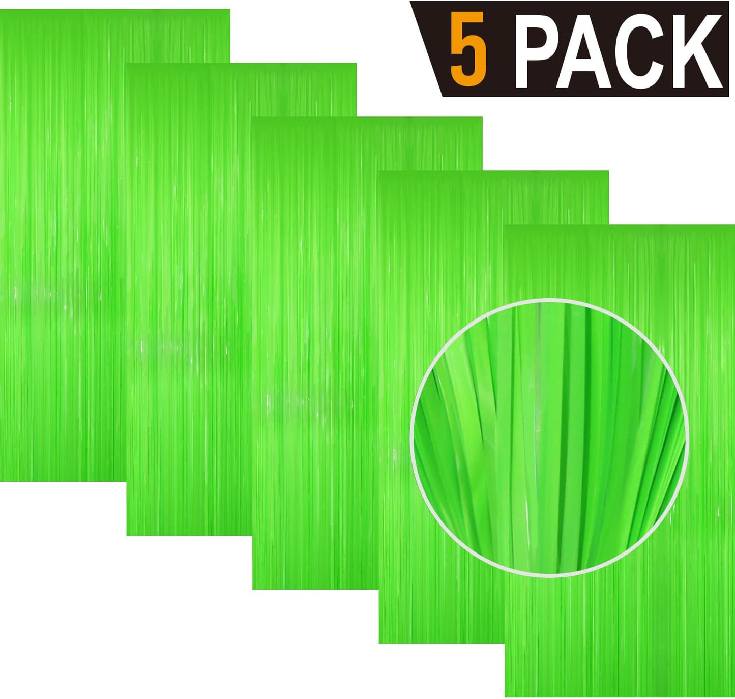 GOER 3.2 ft x 8.2 ft Metallic Tinsel Foil Fringe Curtains Party Photo Backdrop Party Streamers for Birthday,Graduation,New Year Eve Decorations Wedding Decor(5 Packs,Candy Lime Green)