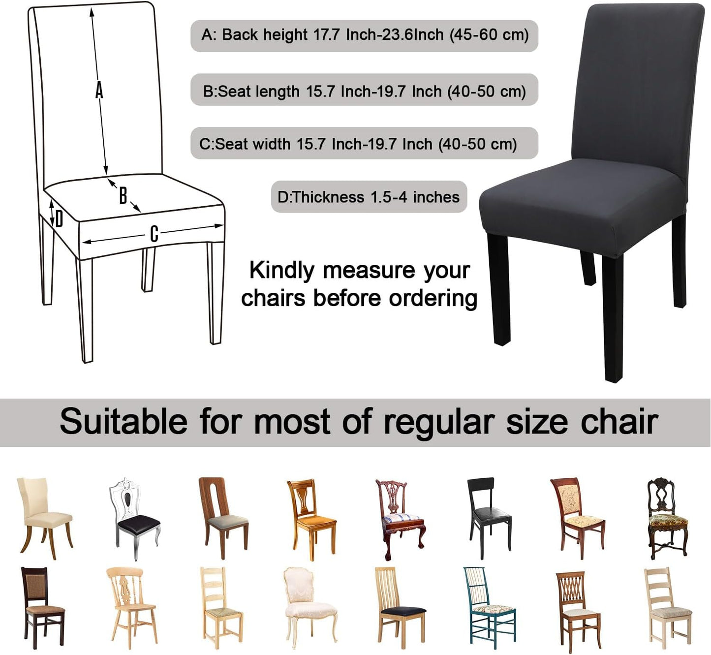 JQinHome Dining Chair Covers Dining Room Chair Slipcovers, 2 Pack High Stretch Removable Washable Parsons Chair Slipcover for Home Party Hotel Wedding Ceremony (Grey)