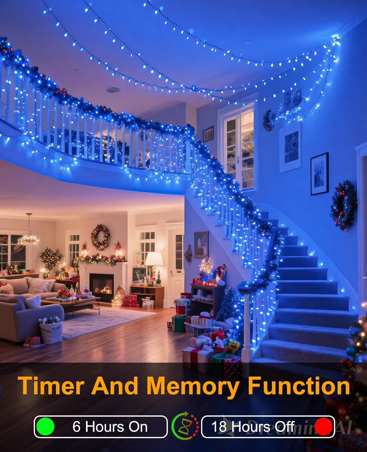 Christmas Lights Outdoor, 80FT 240 LED Christmas Tree Lights, Waterproof & 8 Modes & Timer, Connectable Green Wire String Light for Indoor Garden Xmas Party Holiday Decorations, Blue