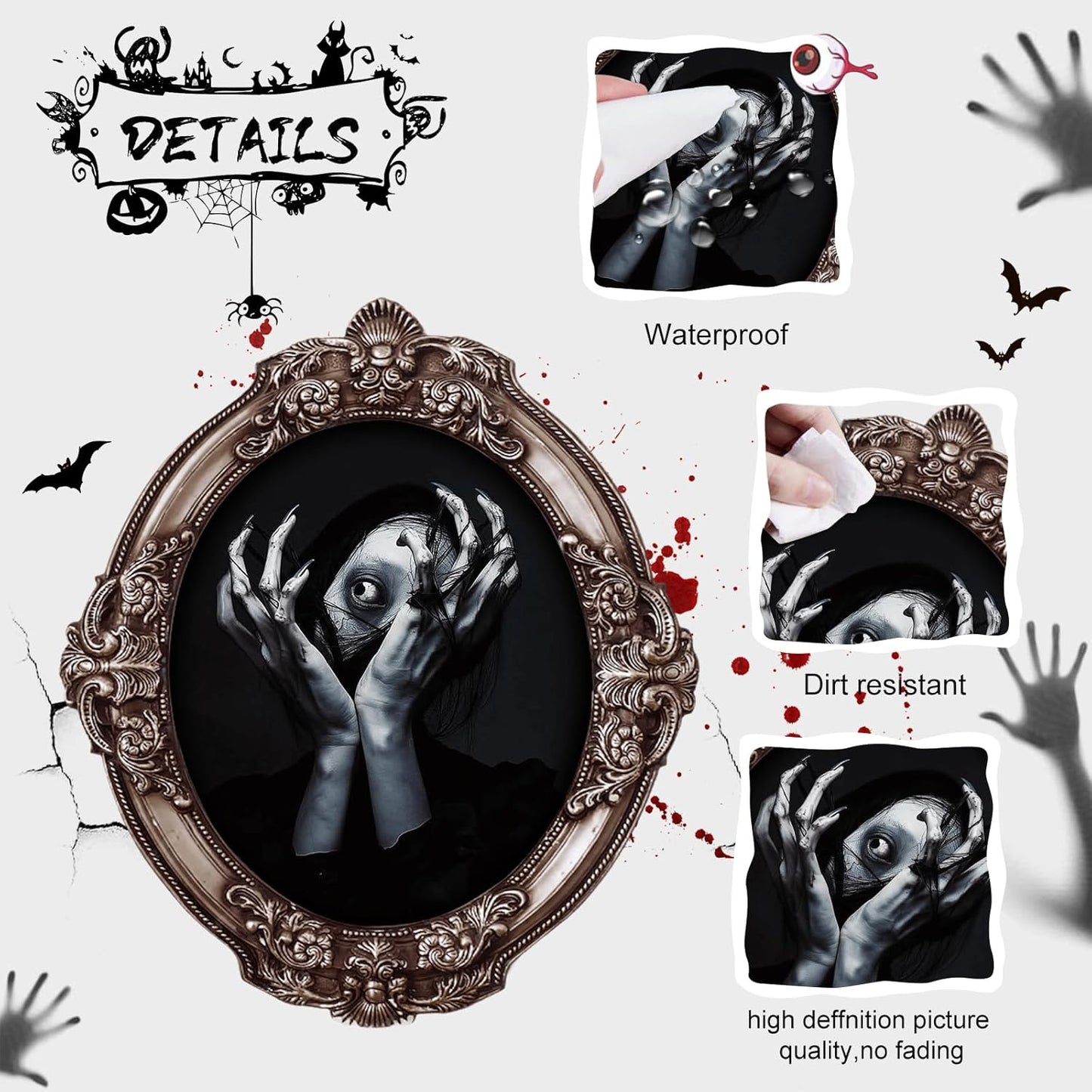 15 Halloween Gothic Mansion Haunted Horror Picture Frames, Waterproof Durable, with 80pcs Self Adhesive Dots, Photo Decorations For Haunted Home Family Castle Masquerade Party 2025 Color