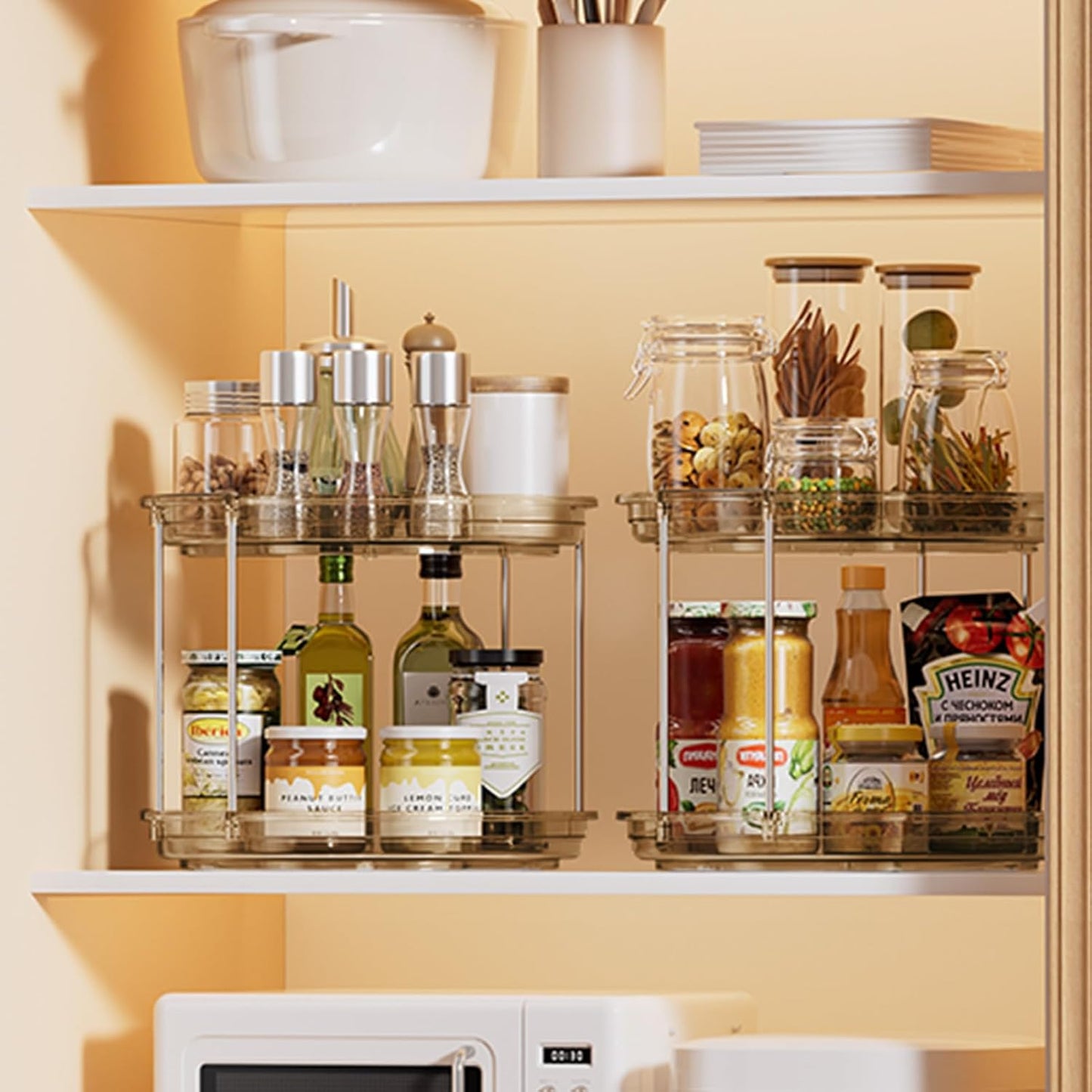 LAMU 2 Pack 2 Tier Lazy Susan Turntable Organizer 10.6'' Rotating Spice Rack Organization for Cabinet, Kitchen, Pantry, Countertop, Bathroom, Vanity, Medicine Cabinet Organizer, Amber