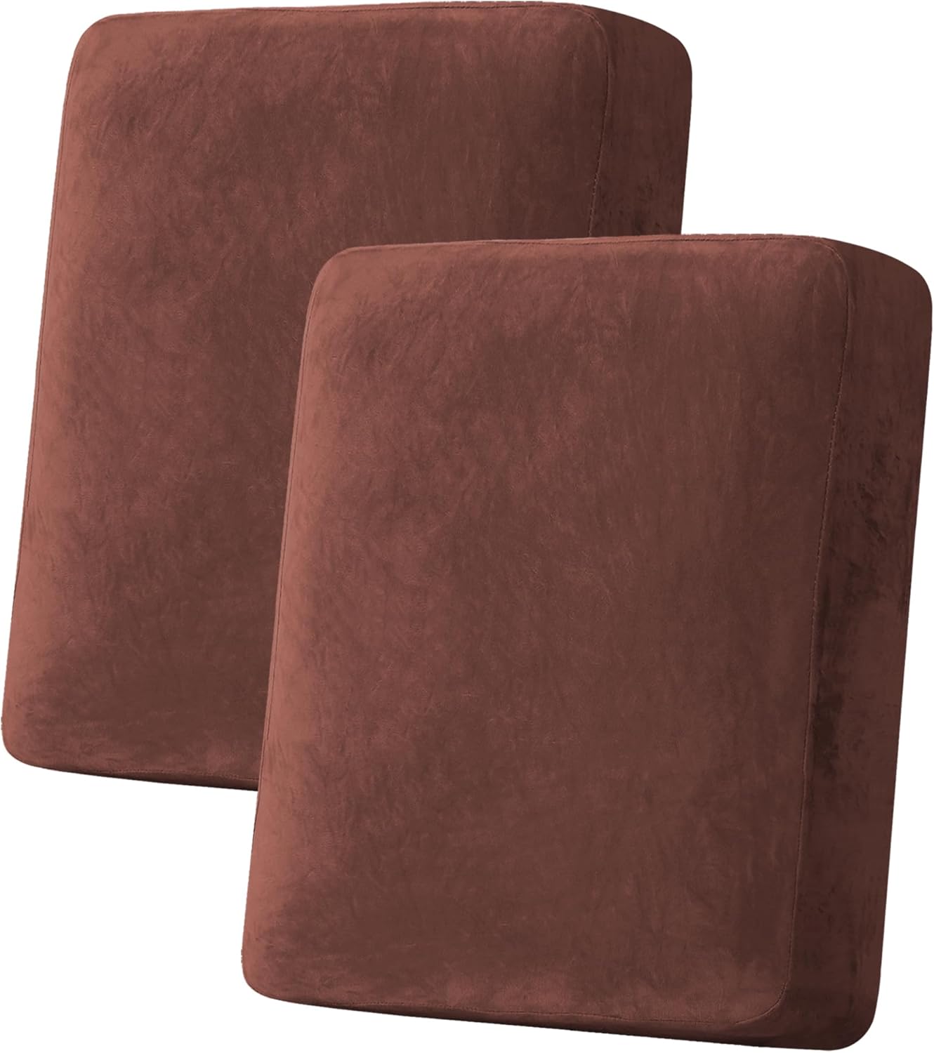 H.VERSAILTEX Velvet Stretch Couch Cushion Cover Plush Cushion Slipcover for Chair Loveseat Sofa Cushion Furniture Protector Seat Cushion Sofa Cover (2 Piece Medium Sofa Cushion Covers, Burnt Brick)