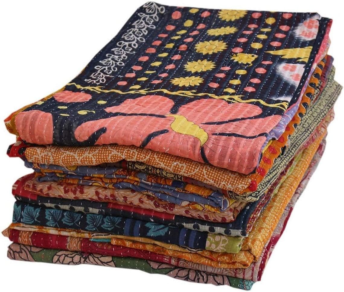 Wholesale Mix lot Tribal Kantha Quilts Reversible Vintage Cotton Bedspread Sari Throw Old Assorted Patches Bed Cover Rally (5)