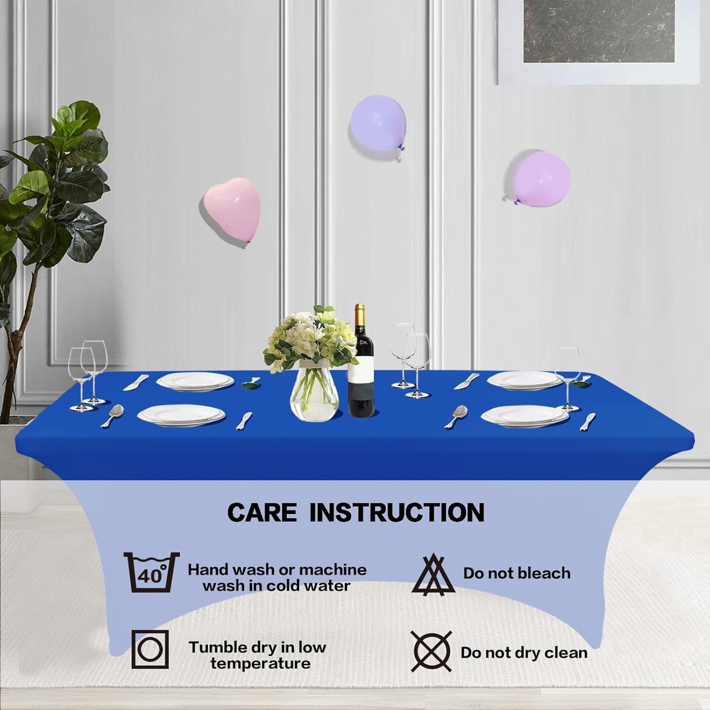 IVAPUPU 2 Pack 4FT Table Cloth for Rectangular Fitted Events Stretch Royal Blue Table Covers Washable Cover Spandex Tablecloth Protector for Party, Wedding, Cocktail, Banquet, Festival