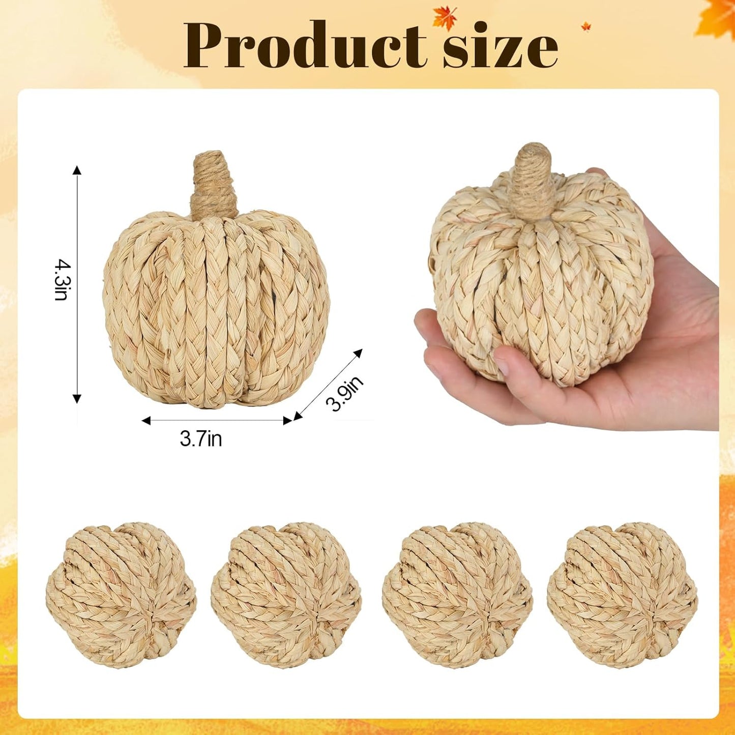 naturevibe 4.3 Inches Braided Cornhusk Pumpkin Decor Set of 4 as Centerpieces for Tables,Natural Corn Stalks Woven Pumpkins for Fall Home Decor,Thanksgiving Decorations or Autumn Harvest Gifts