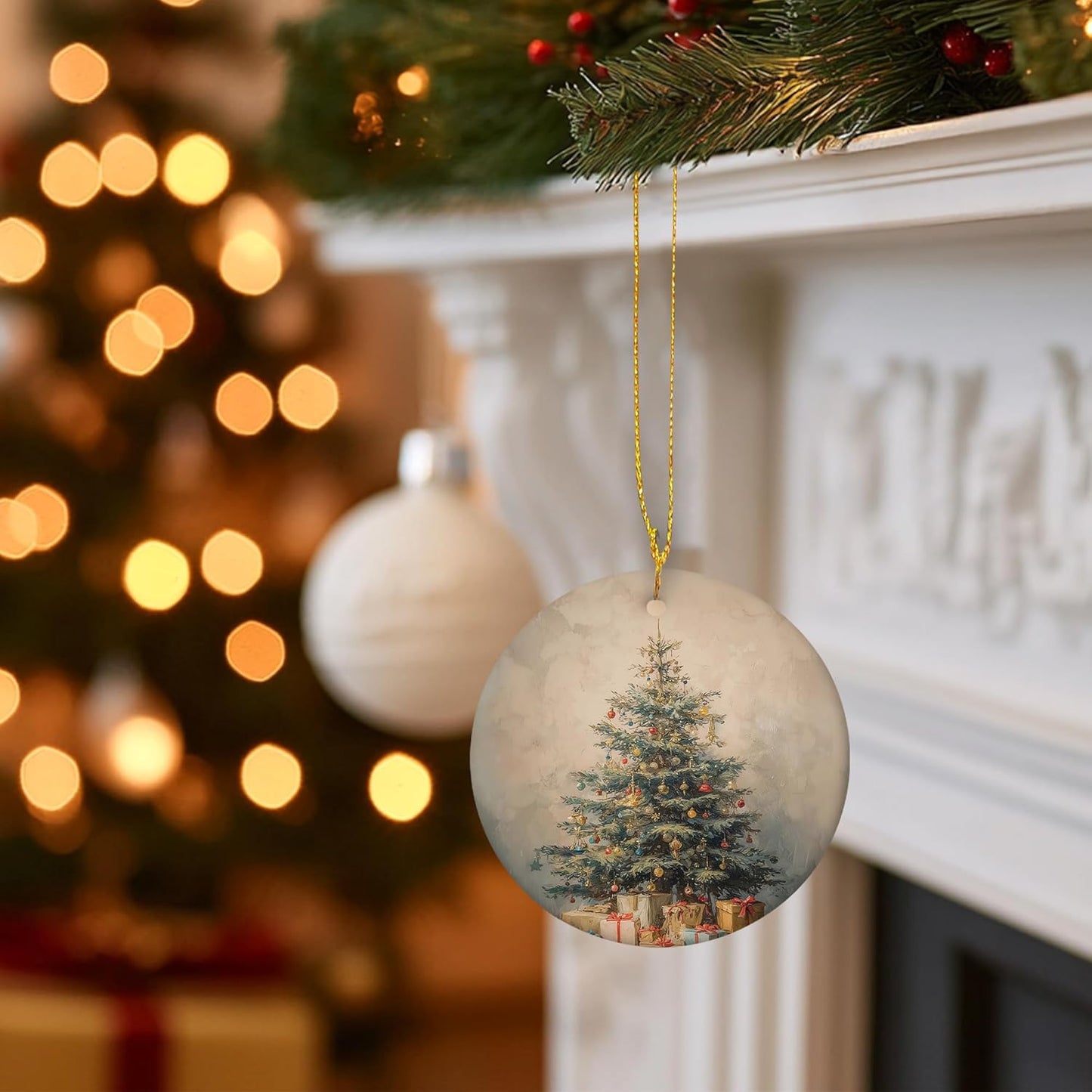 Vintage Farmhouse Christmas Ceramic Ornament Gifts, Rustic Cottagecore Winter Christmas Decorative Hanging Ornaments for Xmas Tree Holiday Party Decoration, Winter Xmas Tree Decorations