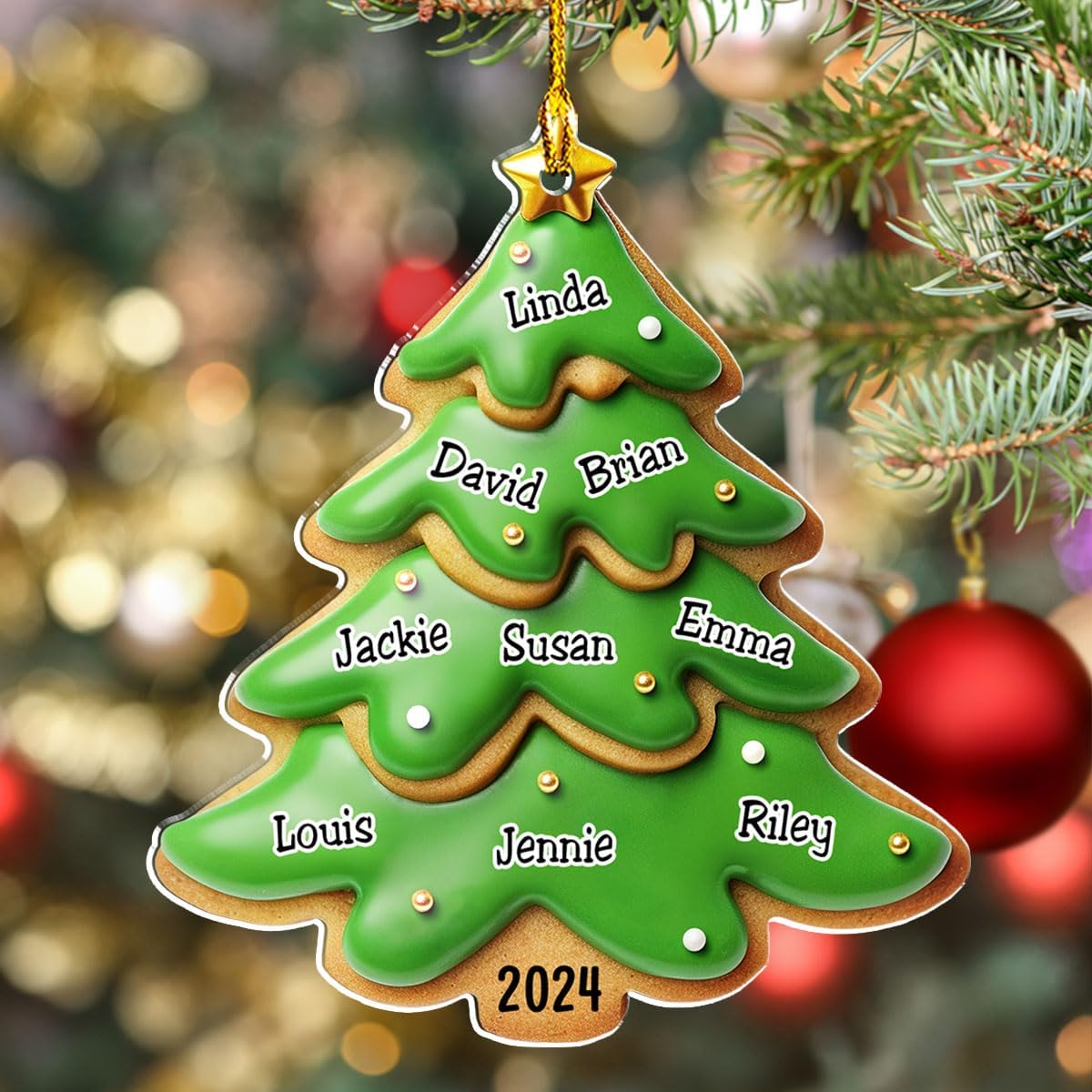 Family Gingerbread Name - Personalized Custom 3D Inflated Effect Acrylic Ornament Family Members and Pets Ornament Gifts for Family Tree Decoration (A05, 5 Names)