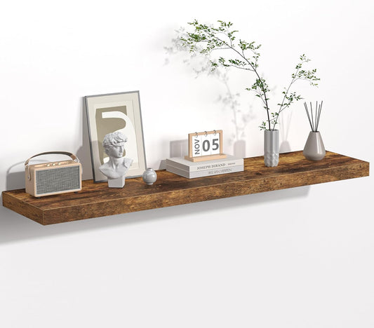 Floating Shelves - 10.23 Inch Deep Wall Shelf for Decor & Storage - Wall Mounted Display Shelving with Invisible Heavy-Duty Metal Bracket - 48" W x 10.23" D x 1.8" H - Set of 1 - Rustic Brown