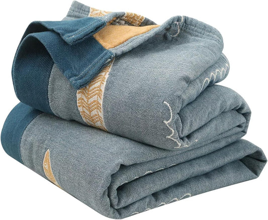 MSGKV Boho Throw Blanket 100% Cotton Woven Blanket for Couch Sofa Bed Double Sided Knit Throw Reversible Summer Blanket 80''Wx 90''L