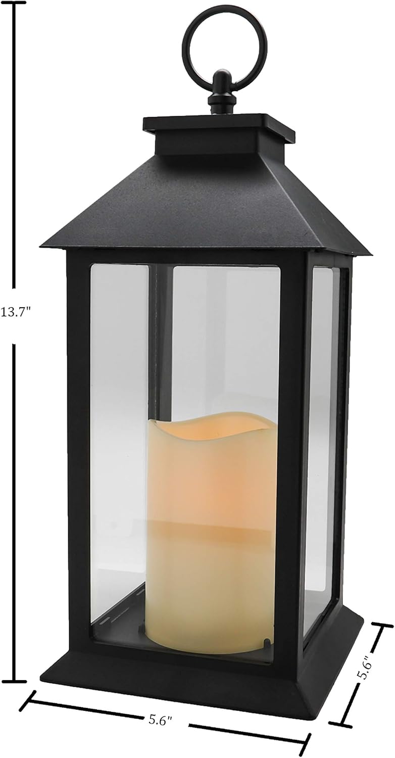 Hanging Glass Panes Lantern Portable Led Candle Light Operated by 3AAA Battery Use for Garden Yard, Indoor & Christmas Day Decoration etc,Pack of 6(Black)