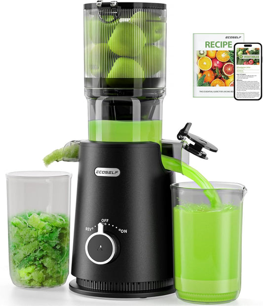Juicer Machines, ECOSELF 4.35" Large Feed Chute for Family Needs, Professional Hands Free Cold Press Juicer For Whole Fruits & Vegetables, Self Feeding for Juice Extractor Machine, Easy to Clean