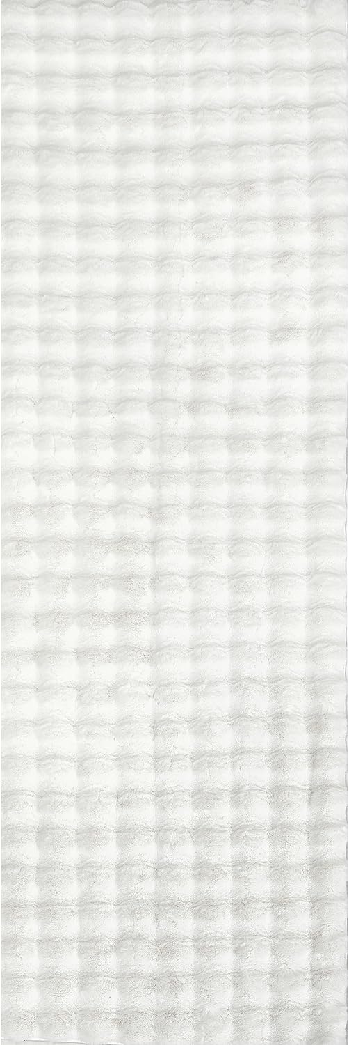 nuLOOM Jeni Solid Faux Rabbit Machine Washable Runner Rug, 2' 6" x 10', Off-White