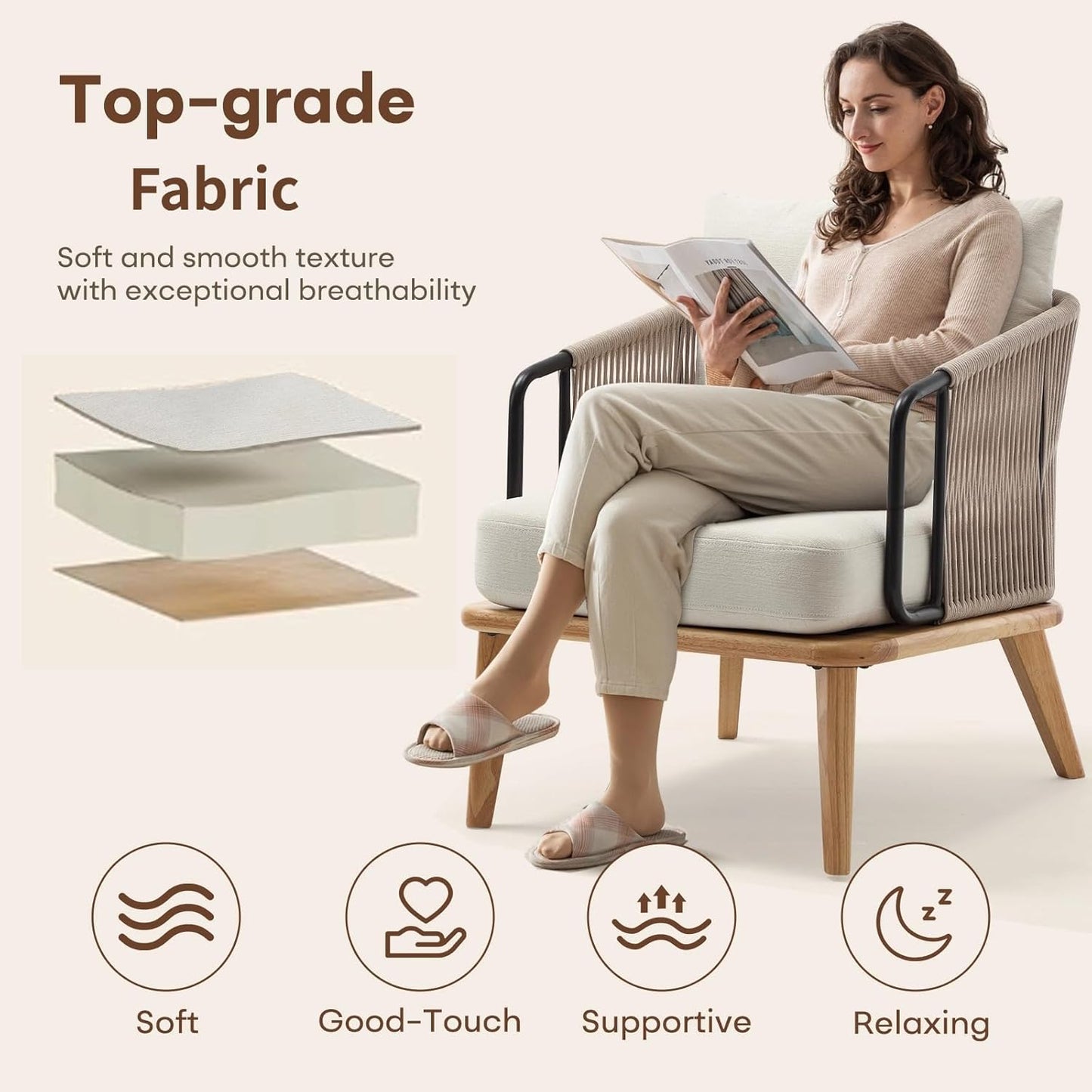 ANJ Accent Chair Set of 2,Mid-Century Modern Reading Chair with Braid Armrests, Armchair for Living Room Bedroom Outdoor