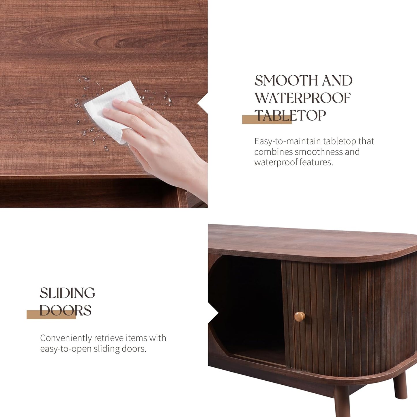 Merax Modern Fluted TV Stand for 75" TVs, Mid-Century Entertainment Center Tambour Door Media Console TV Cabinet with Rattan-Front Drawer for Living Room, Curved Profile Design