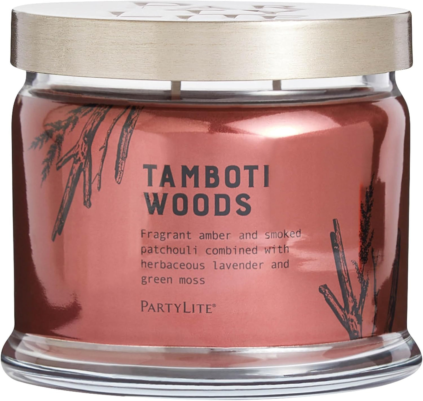 PartyLite Tamboti Woods Scented, Notes of Exotic Amber, Patchouli, Lavender & Green Moss, 13.2oz 3-Wick Jar Candle, 45 Hour Burn Time, Luxurious Fragrance, Perfect for Gifting