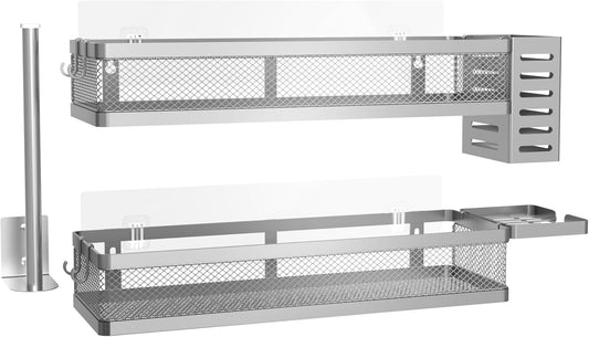 PUSDON Metal Wall Hanging Basket 2 Packs DIY Suitable for Multiple Scenes - Large Silver Grey Netting Set