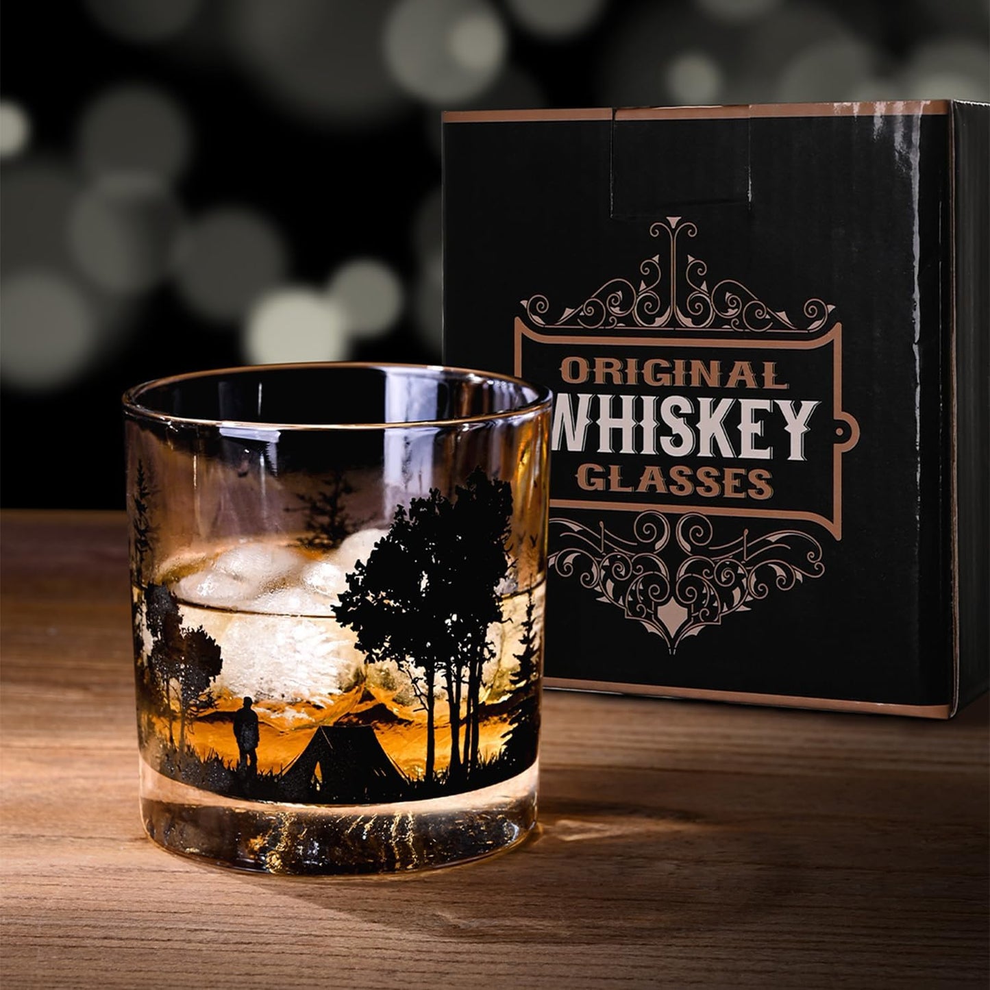 Old Fashioned Whiskey Glasses, Stemless Wine Glasses with Gift Box, 10Oz Rocks Glass for Scotch Cocktail Bourbon Vodka Liquor, Unique Gifts for Dad, Husband, Father's Day, Anniversary