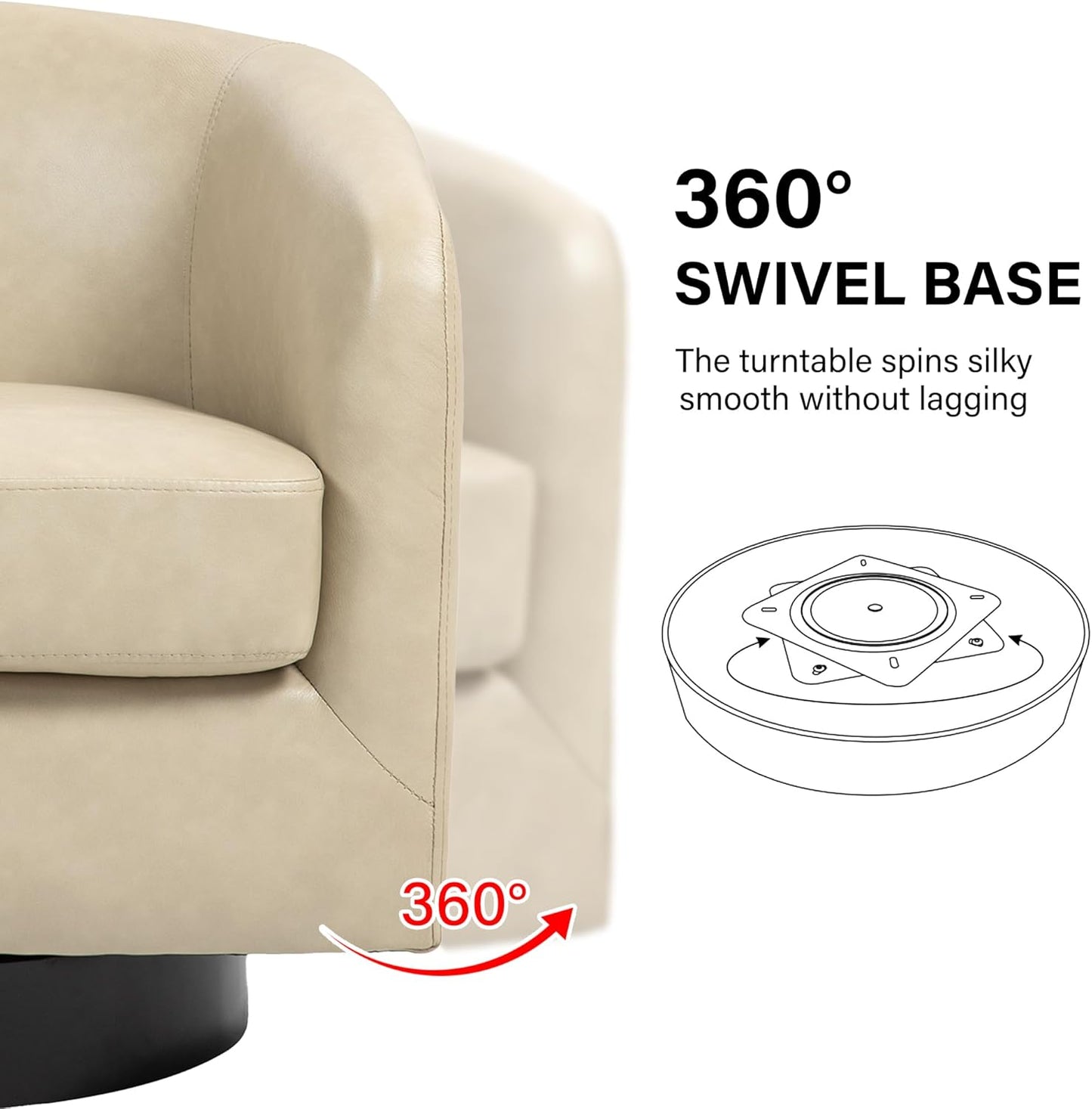 Swivel Barrel Accent Chair, Modern Round Faux Leather Arm Chair for Living Room, Bedroom, Comfy Club Reading Chairs for Adults(Faux Leather, Cream, Set of 4)
