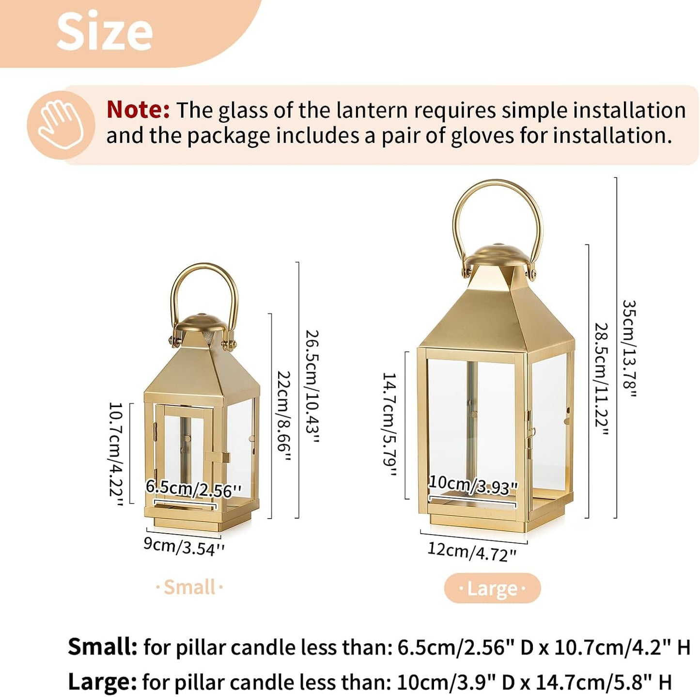 NUPTIO Gold Lanterns Decorative for Wedding: 11.3 Inch Tall Metal Lantern Decor with Glass - Outdoor Candle Holder for Table Centerpiece Dining Room Mantel Patio