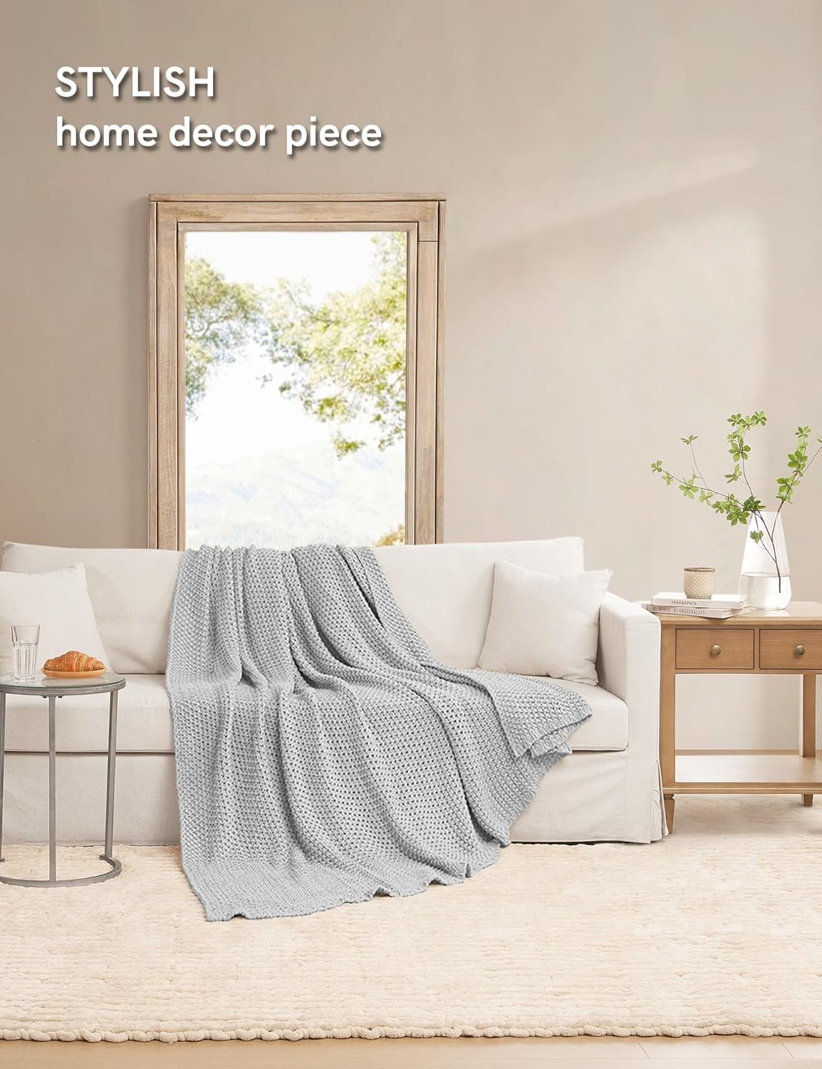 YnM Chunky Cotton Knit Throw Blanket, Cable Knit Throws for Bed Couch Sofa, Comfy & Relaxing, Decorative Piece for Farmhouse Modern Boho Rustic Scandinavian Chic Vibe, Quarry Grey 80x87 Inches
