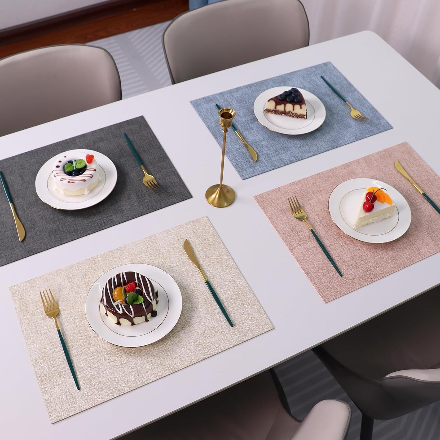 Placemats Set of 6 Washable Heat Resistant Place Mats PVC Woven Dining Table Mat Green 4pcs