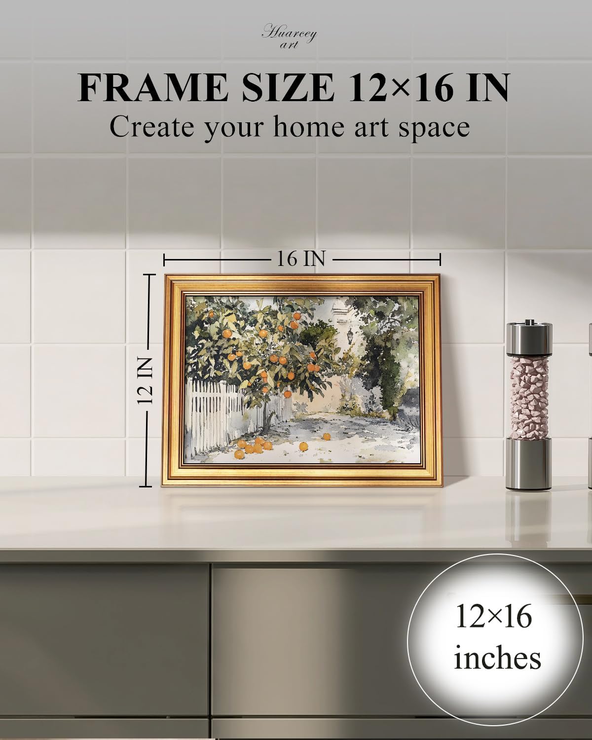 HUARCEY Gold Framed Vintage Wall Art for Living Room Country Orange Trees Earthy Room Decor Aesthetic Oil Painting Wall Picture Farmhouse Canvas Print Artwork for Kitchen Bedroom Bathroom Decor 12x16