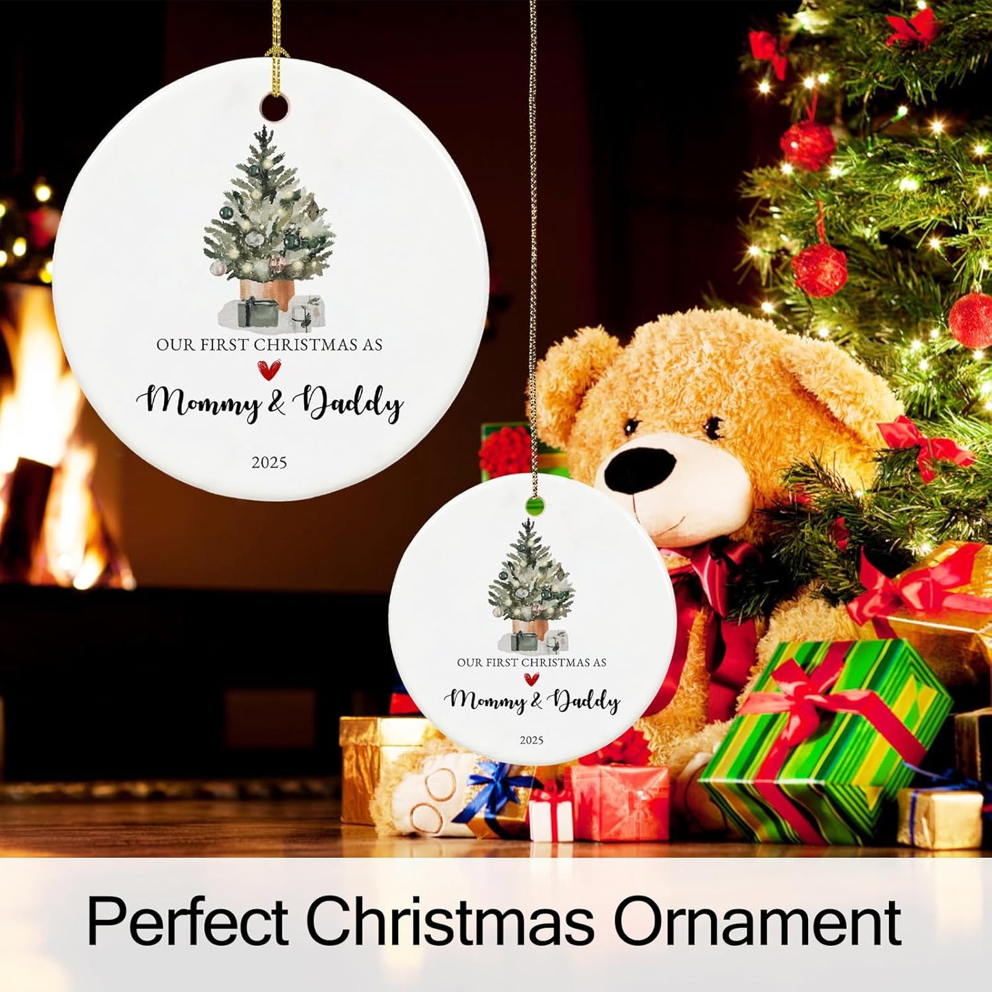 Our First Christmas as Mom and Dad Ornament 2025,New Mom and Dad Gifts 2025, Ceramic Keepsake New Parents Ornaments with Ribbon and Gift Box