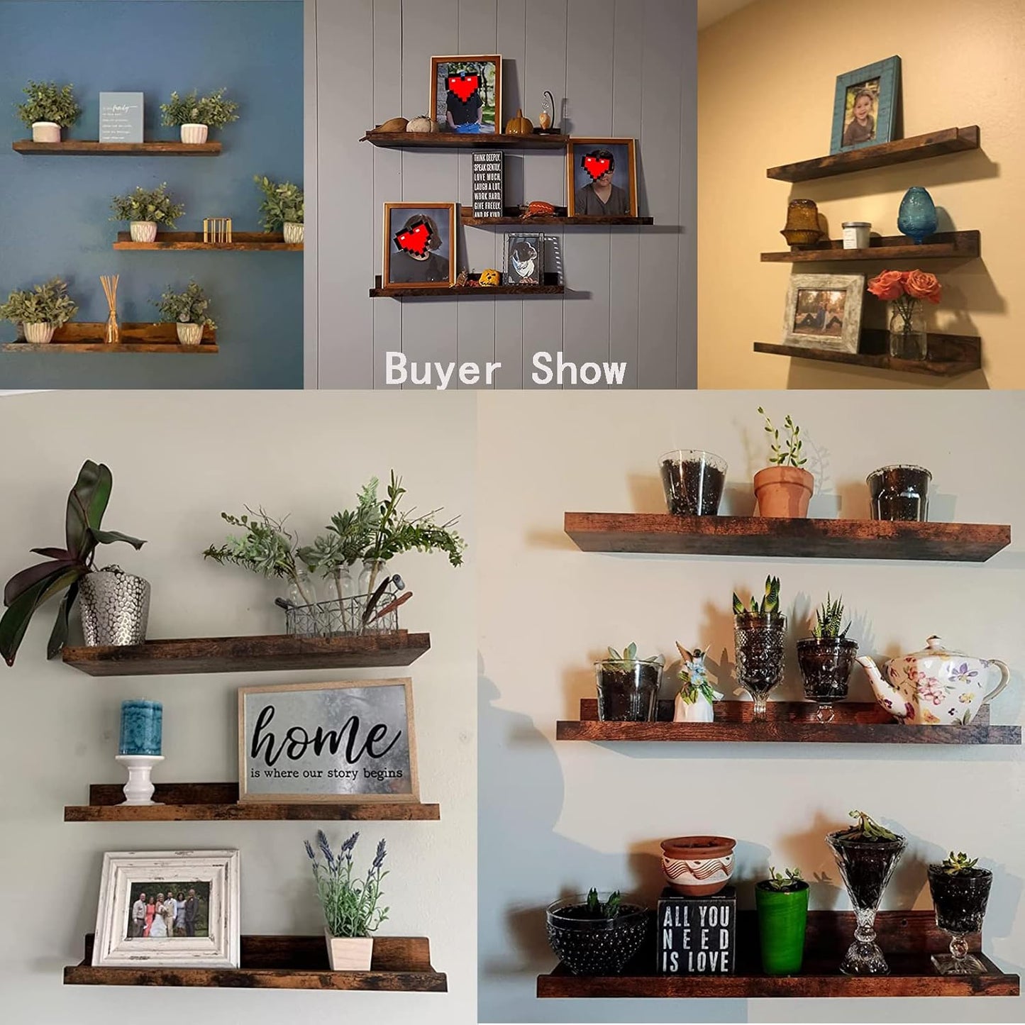 Giftgarden 24 Inch Floating Shelves Wall Mounted Set of 3, Rustic Large Wall Shelves Picture Ledge Shelf for Bedroom Living Room Bathroom Kitchen, 3 Different Sizes