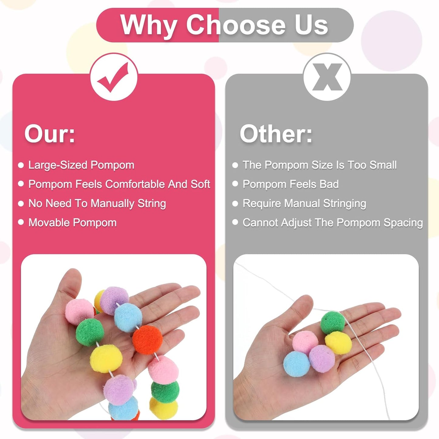 PATIKIL 26Ft Pom Pom Garland Decorations, 4Pcs Colorful Felt Ball Garland Banner Cute Rainbow Pompom Hanging Decorations for Tree Ornaments Homes Decor, Red/White/Blue