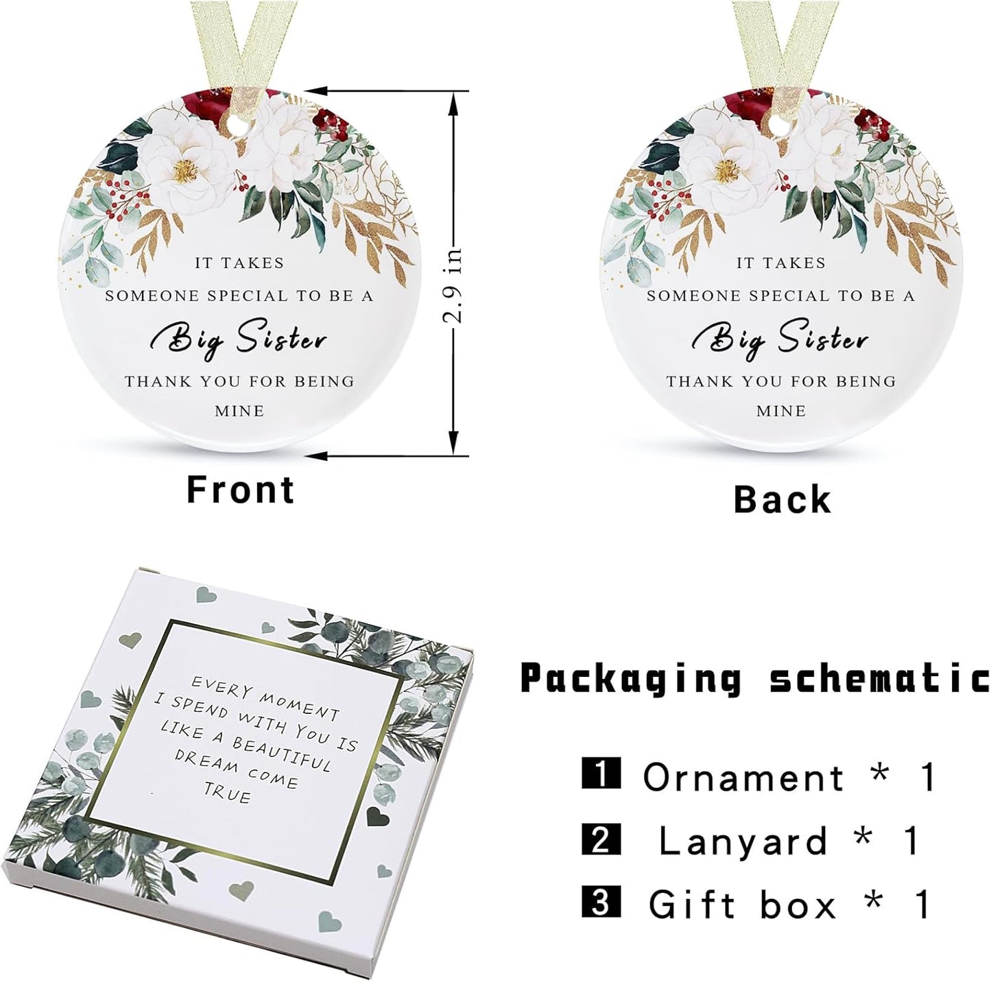 Sister Ornaments 2025 Sis Ornament Big Sisters Ornament Sister Christmas Ornament for Sisters Forever Ornament Sister Graduate Best Sis Ever Double-Sided Printing Ceramic(2.9"