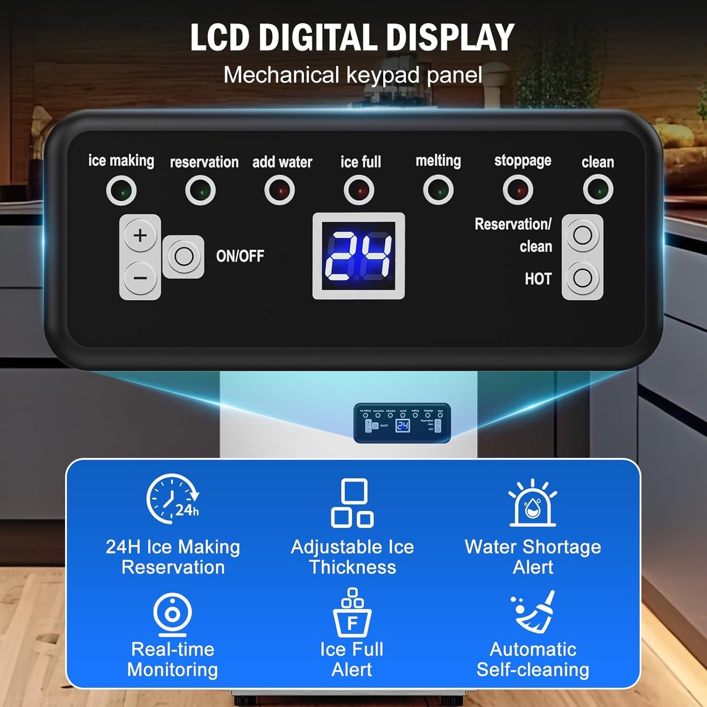 Commercial Ice Maker Machine 110 LBS/24H, 36 Ice Trays Freestanding & Undercounter Ice Machine Stainless Steel with 20 LBS Ice Storage Capacity, Ice Maker with Water Line and Filter, Dual Water Inlet