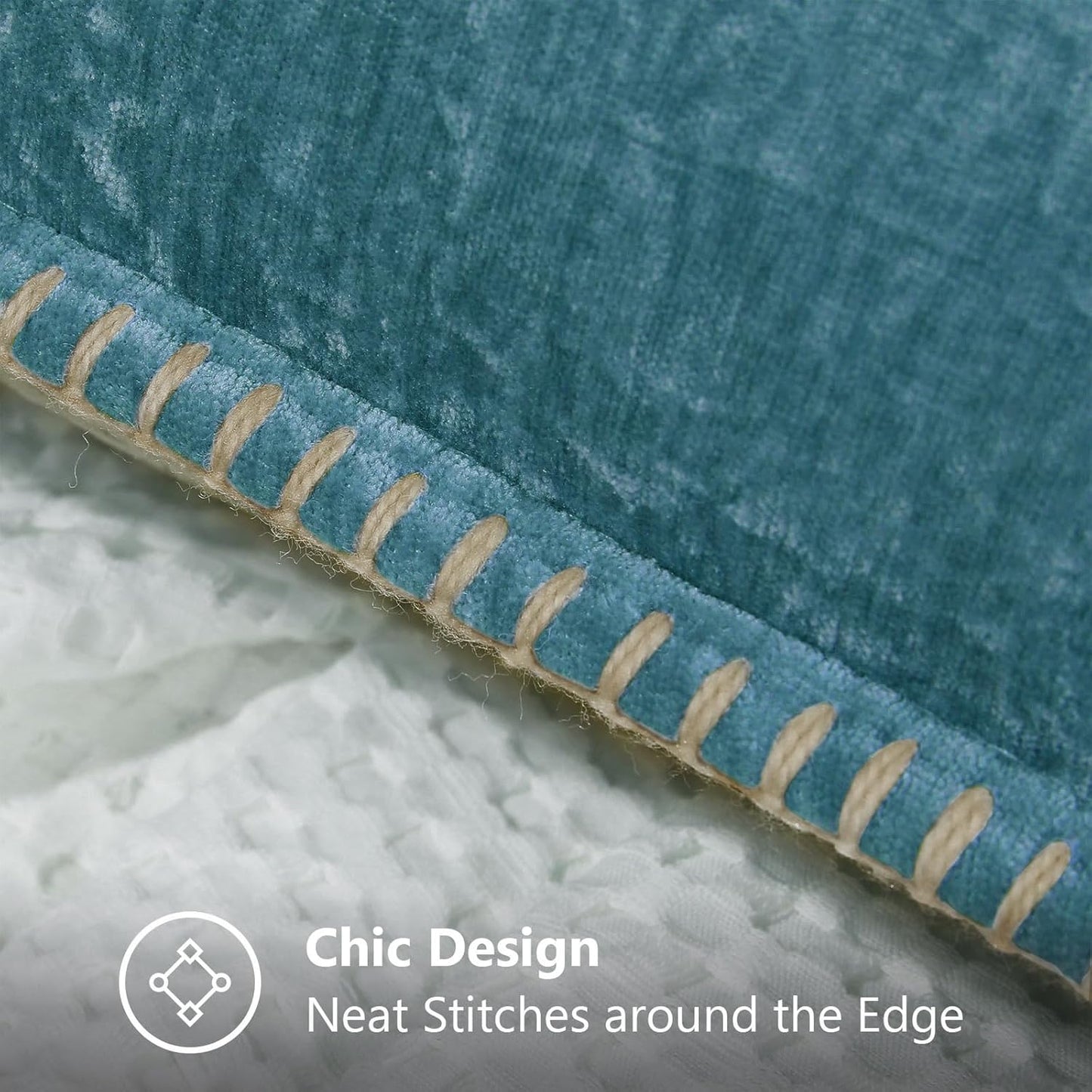decorUhome Chenille Soft Throw Pillow Covers 20x20 Set of 2, Farmhouse Velvet Neutral Decorative Euro Pillow Covers with Stitched Edge for Couch Sofa Bed Home Decor, Teal