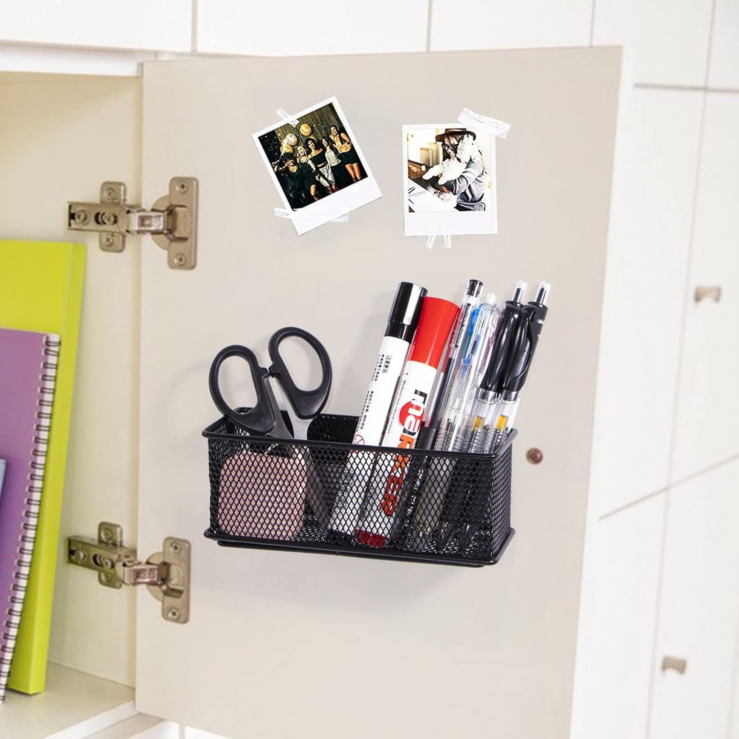 dedoot Magnetic Pencil Holder, Black Mesh Pen Organizer Strong Magnetic Storage Basket Organizes Pens, Pencils, Markers for Whiteboard, Locker, Fridge, Cubicle Desk, Offices 6.3x2.3x2.6inch,2 Pack