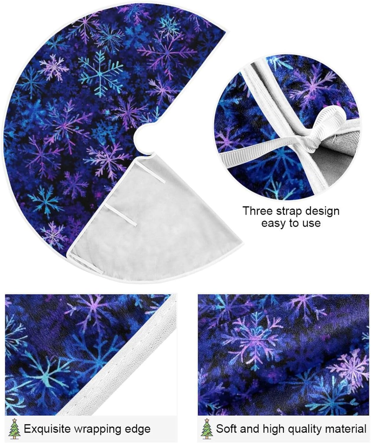 Christmas Blue Purple Snowflake Tree Skirt, Seasonal Tree Mat Holiday Party Supplies Ornaments Indoor Outdoor Decorations for Tabletop Trees 47.2 Inches