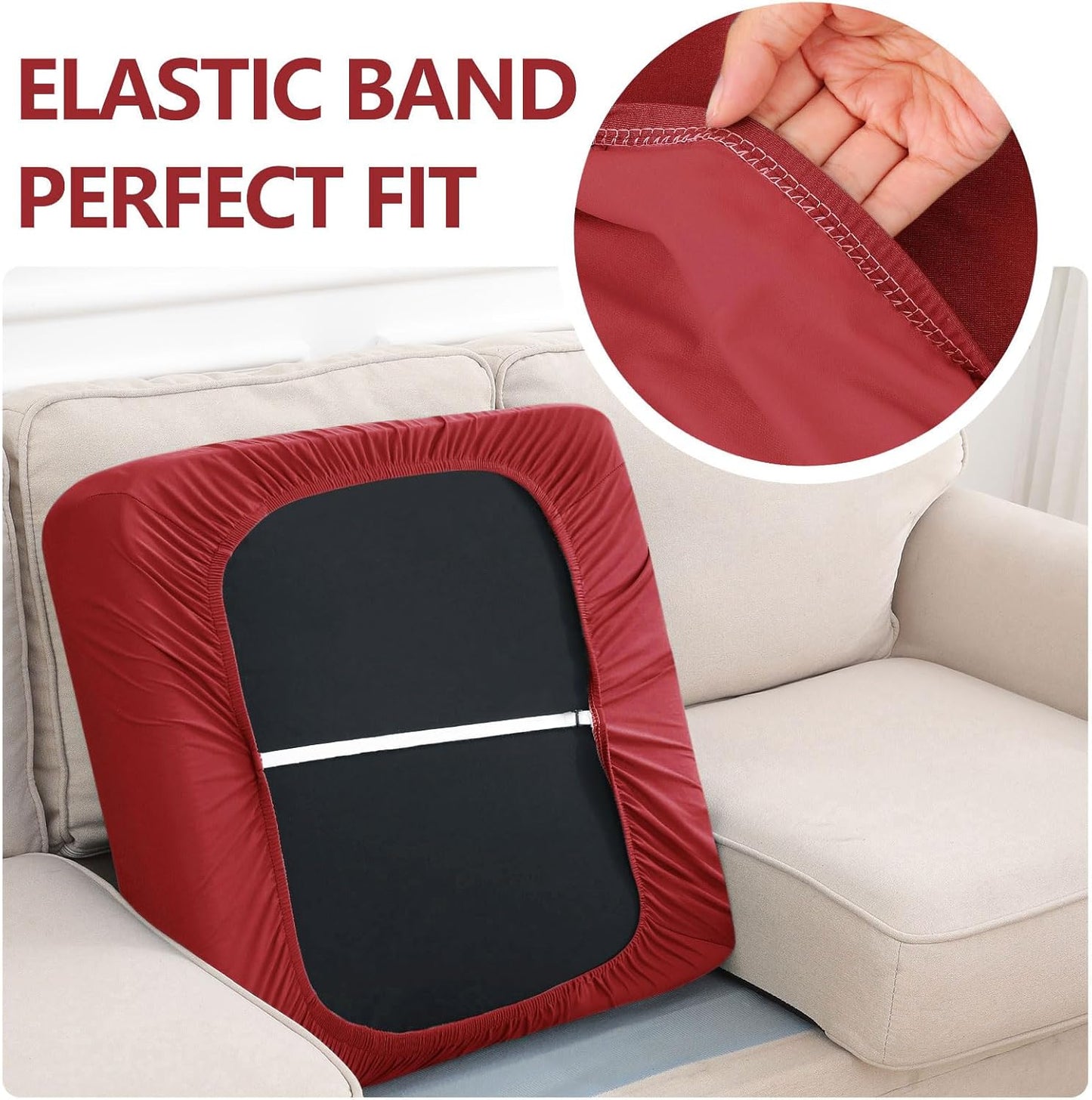 hyha Waterproof Couch Cushion Covers, Stretch Sofa Couch Seat Slipcover for Dog Washable, Non-Slip Waterproof Outdoor Cushion Covers for Patio Furniture Replacement (1 Piece for Large, Wine Red)