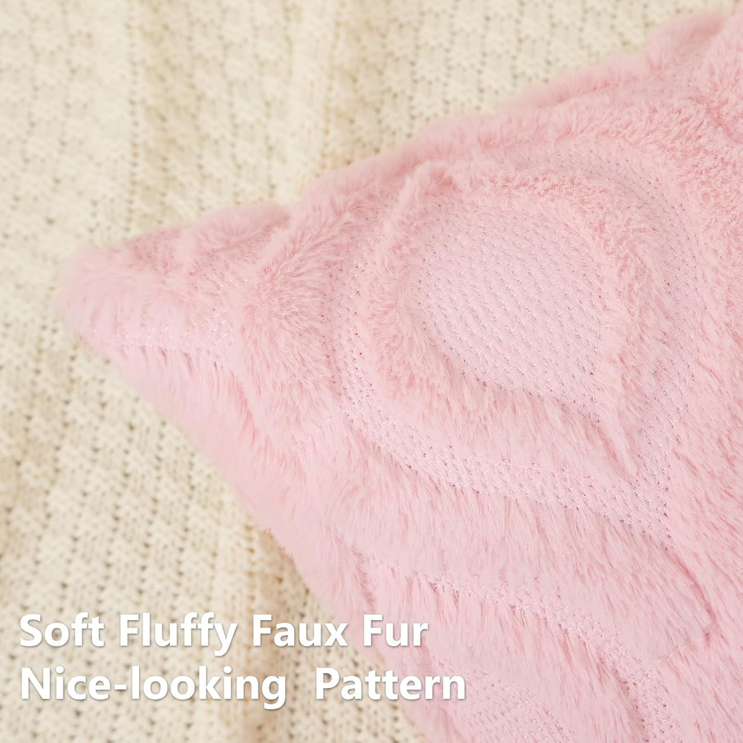 decorUhome Throw Pillow Covers 18x18 Inch Set of 2, Soft Plush Decorative Faux Fur Light Pink Solid Couch Pillow Covers, Accent Farmhouse Neutral Square Euro Pillow Cases for Sofa Bed Living Room