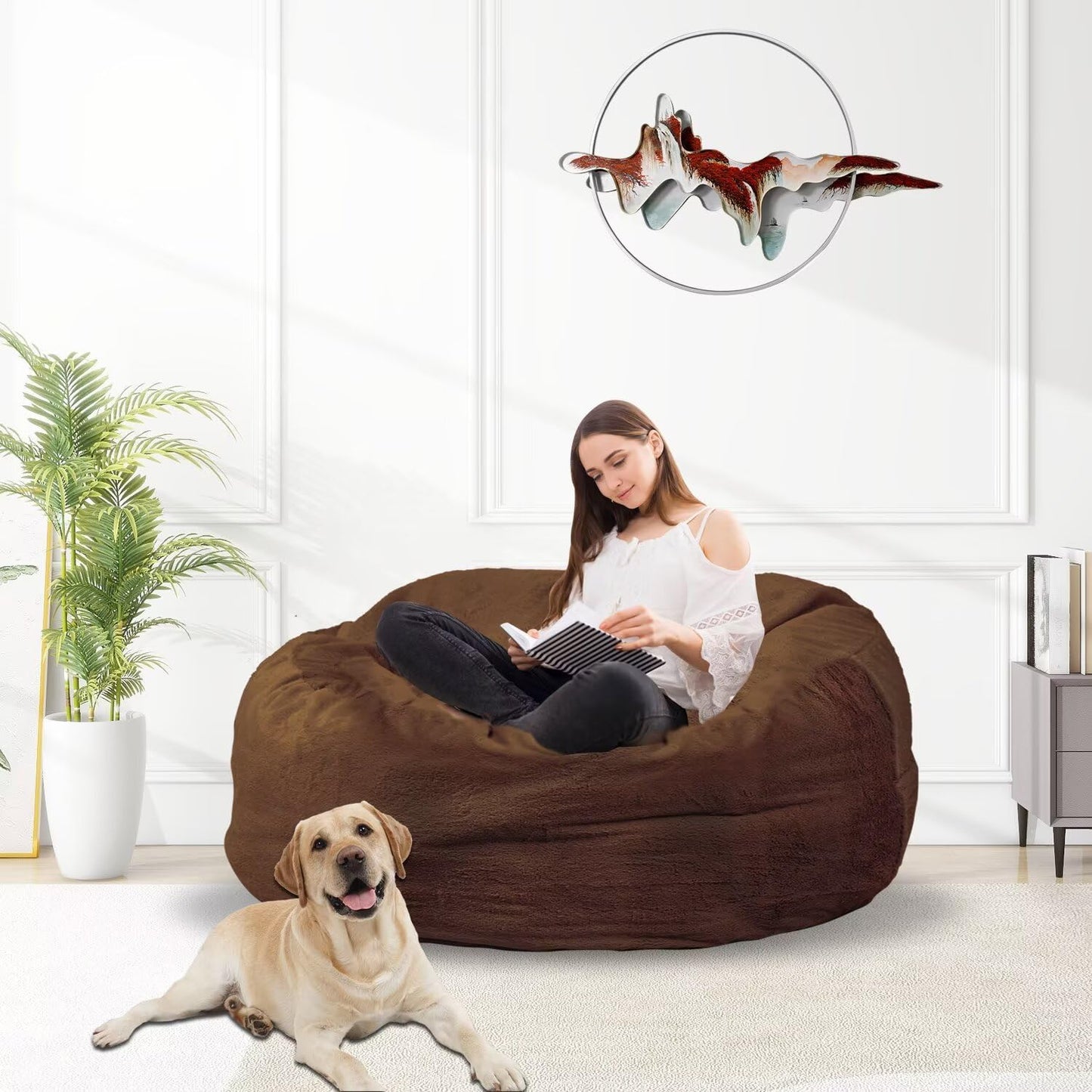 Bean Bag Chair for Adults 3FT,Soft Removable Cover for Teens/Girls Bedroom,Fluffy Giant Round Floor Beanbag Lounger Chairs (No Filler,Deep Coffee)