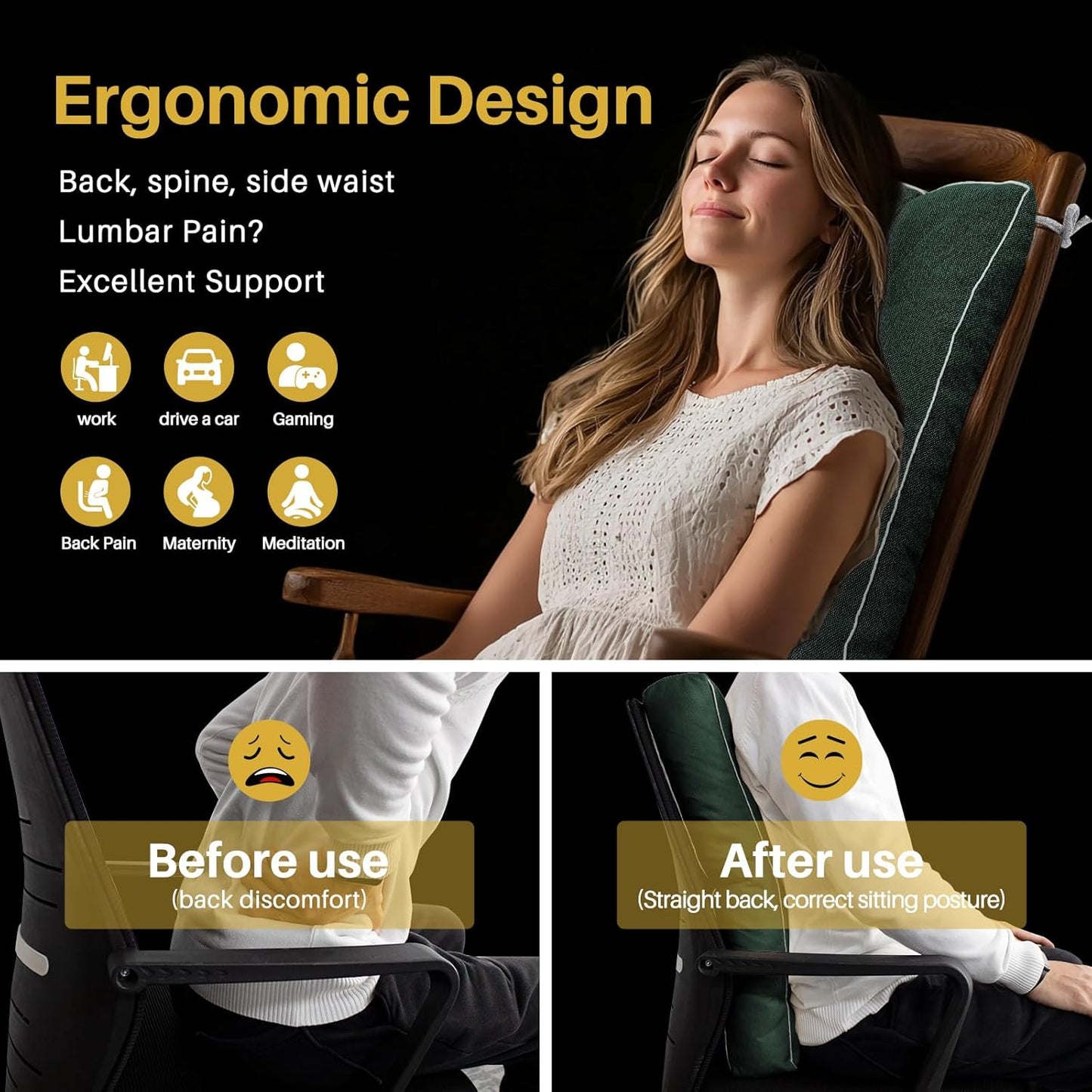 YZ HOME Rocking Chair Cushion, Set of Thicken Seat & Back Chair Cushions with Memory Foam, Non-Slip Chair Pad with Ties for for Indoor&Outdoor Rocker, Dark Green, 28 * 18 * 5/18x18x5