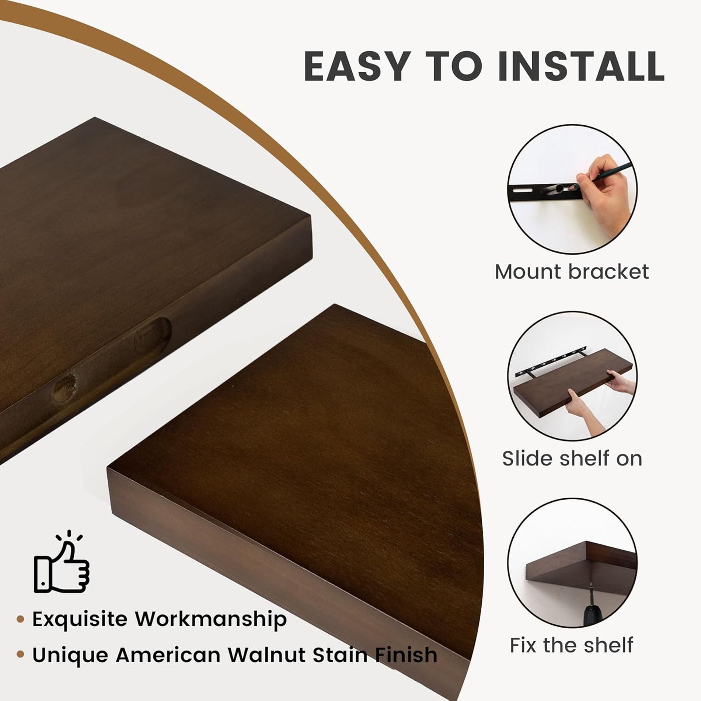 Fun Memories Farmhouse Floating Shelves - 8 Inch Deep Rustic Wood Wall Shelf - Premium Solid Pine Wood Storage Shelf for Kitchen Living Room Bedroom - 30" W x 8" D - Set of 2 - American Walnut