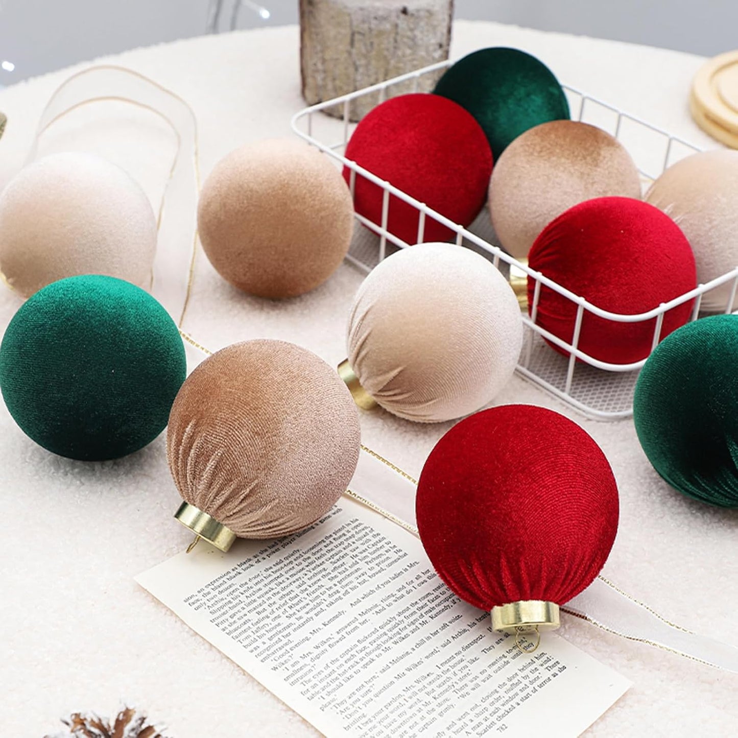 12Pcs Velvet Christmas Ornaments Balls,80mm/3.15in Multicolor Christmas Tree Decoration Shatterproof Flocked Ball with Hanging for Holiday Party Decor