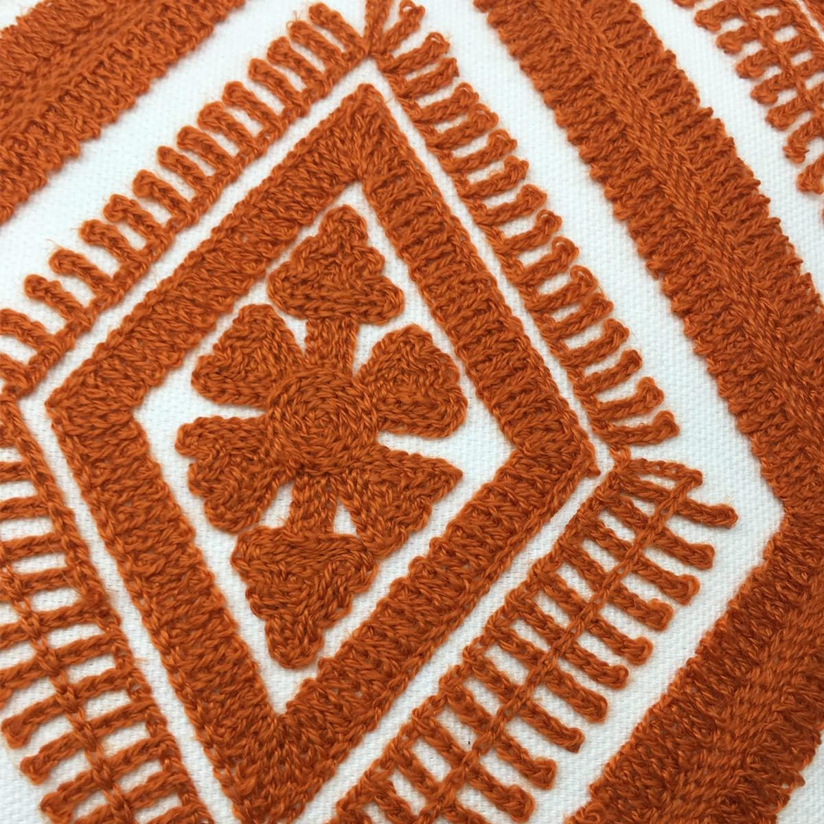 Alysheer Embroidered Decorative Throw Pillow Covers 18x18 inches Set of 2 Pieces, Boho Geometric Modern Chic Classic Pattern Cotton Cushion Cases for Sofa Couch Bed Living Room(Burnt Orange)