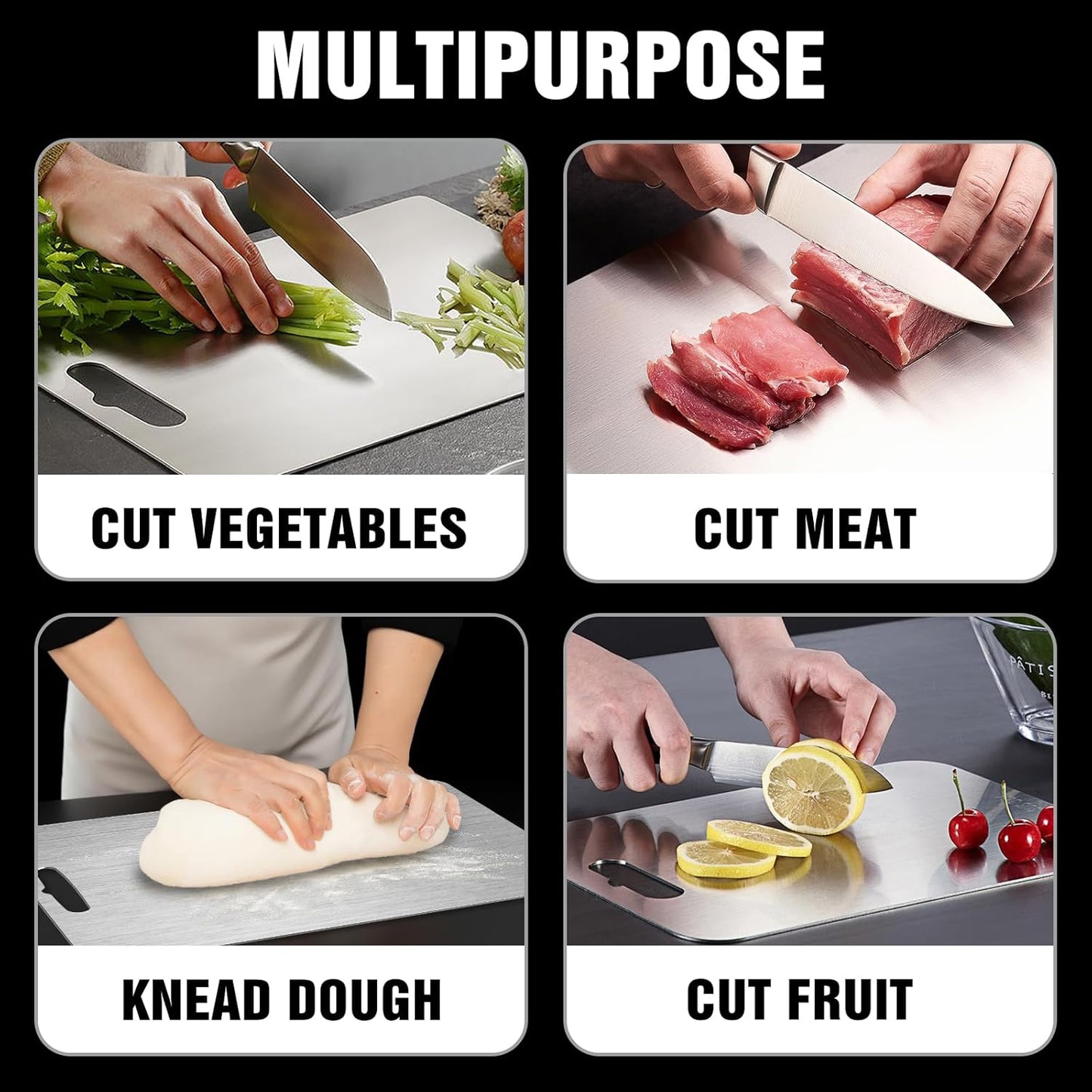 Titanium Cutting Board for Kitchen - 100% Pure Titanium Cutting Boards Non Toxic - 2025 New Upgrade Double Sided Metal Chopping Boards for Meat, Vegetables, Fruits, Dishwasher Safe (12 x 9 In)