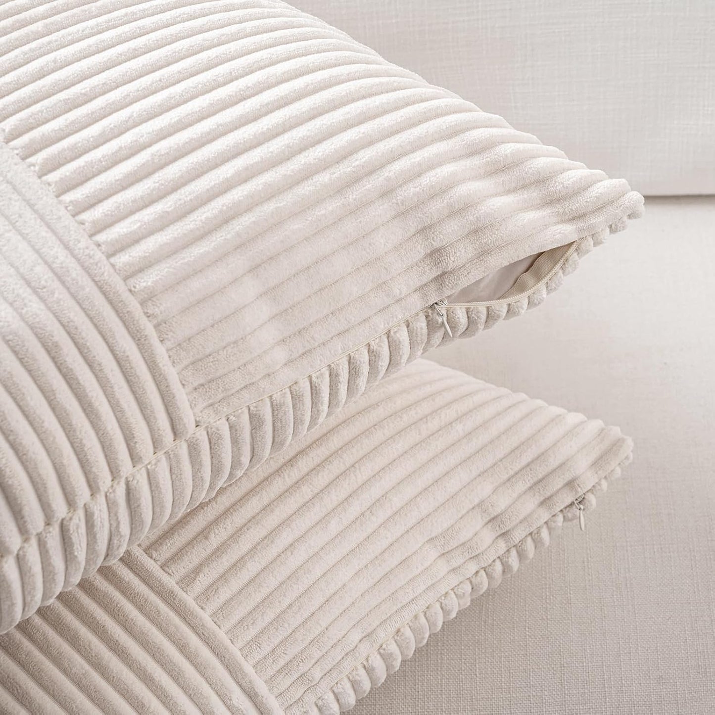 Fancy Homi Set of 2 Cream Boho Long Lumbar Body Decorative Throw Pillow Cover 14x36 Inch for Bed Couch Bedroom Bench, Soft Patchwork Corduroy Textured Pillow Case, Rustic Farmhouse Room Décor