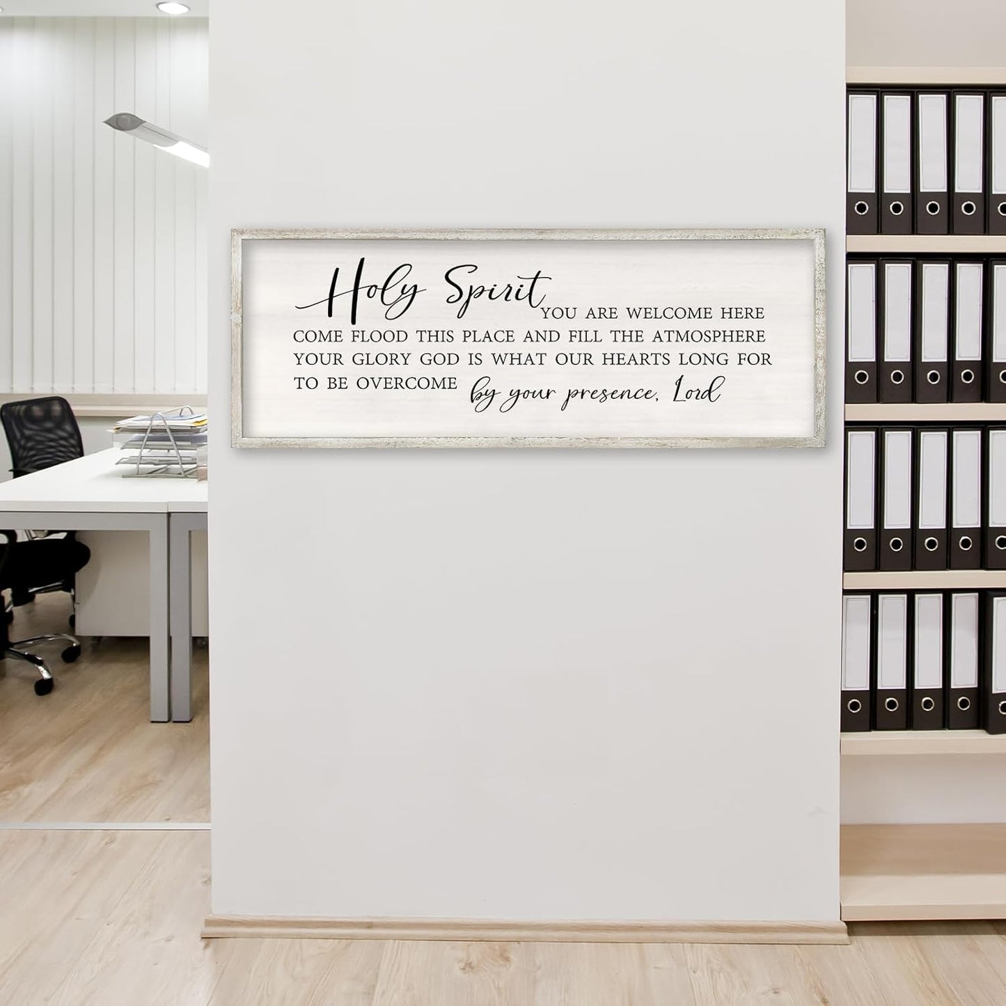 Holy Spirit You are Welcome Here Wall Decor Art 40x15 Inch Large Christian Song Bible Verse Plaque Wood Framed Sign Living Room Scripture Quote Religious For Office Wall Hanging (White)