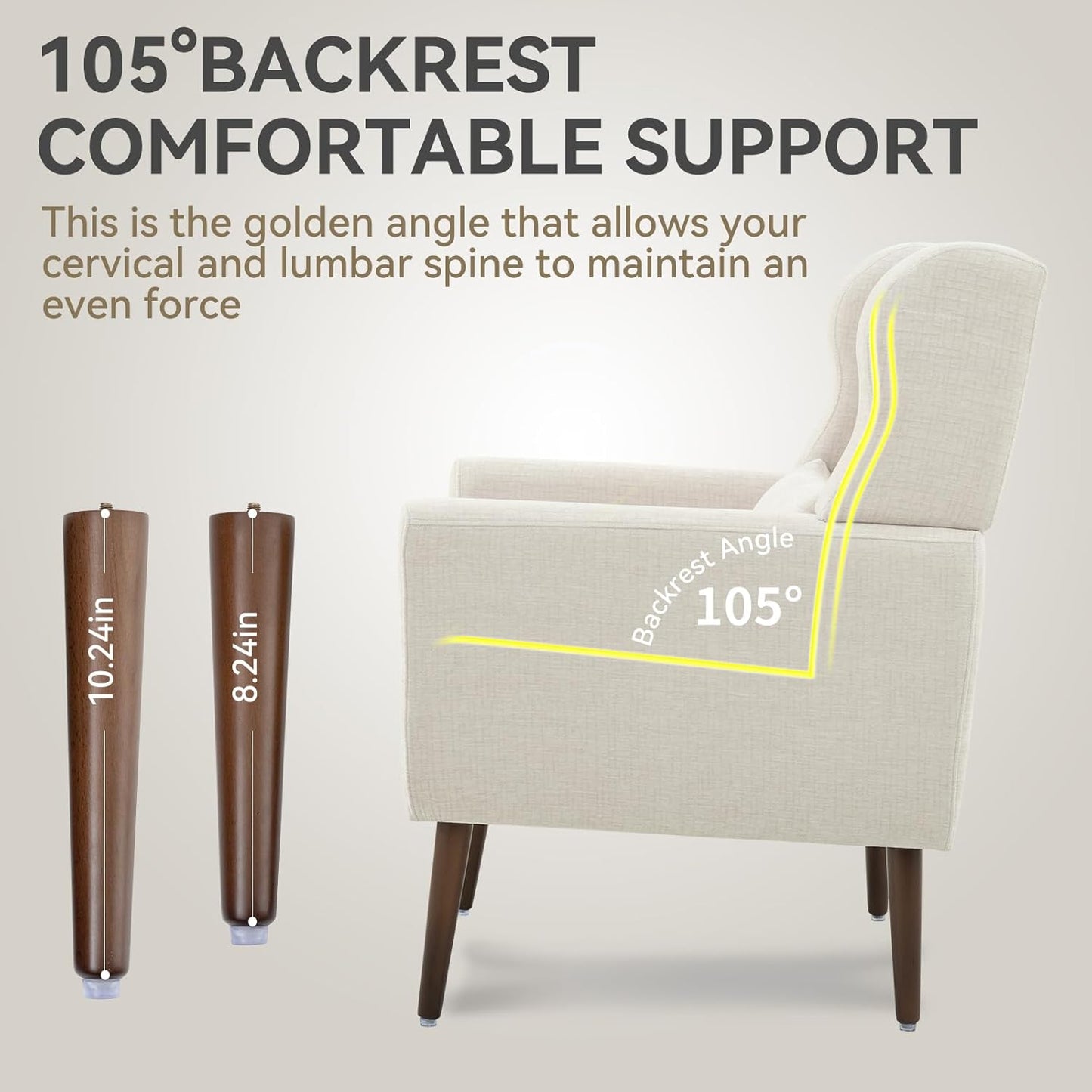 Modern Accent Chair, Upholstered Armchair with Pillow, Fabric Single Sofa Chair with Lounge Seat and Wood Legs Accent Chair for Living Room Bedroom Small Spaces (Beige, Set of 2)