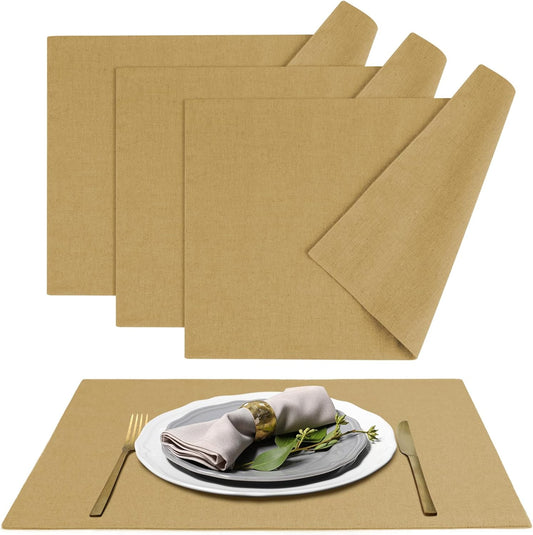 MANSPHIL Khaki Cloth Placemats Set of 4, Washable Thick Faux Linen Place Mats Heat Resistant Double Layer Table Mats for Dining Kitchen Indoor Outdoor Use - 13x19 Inch