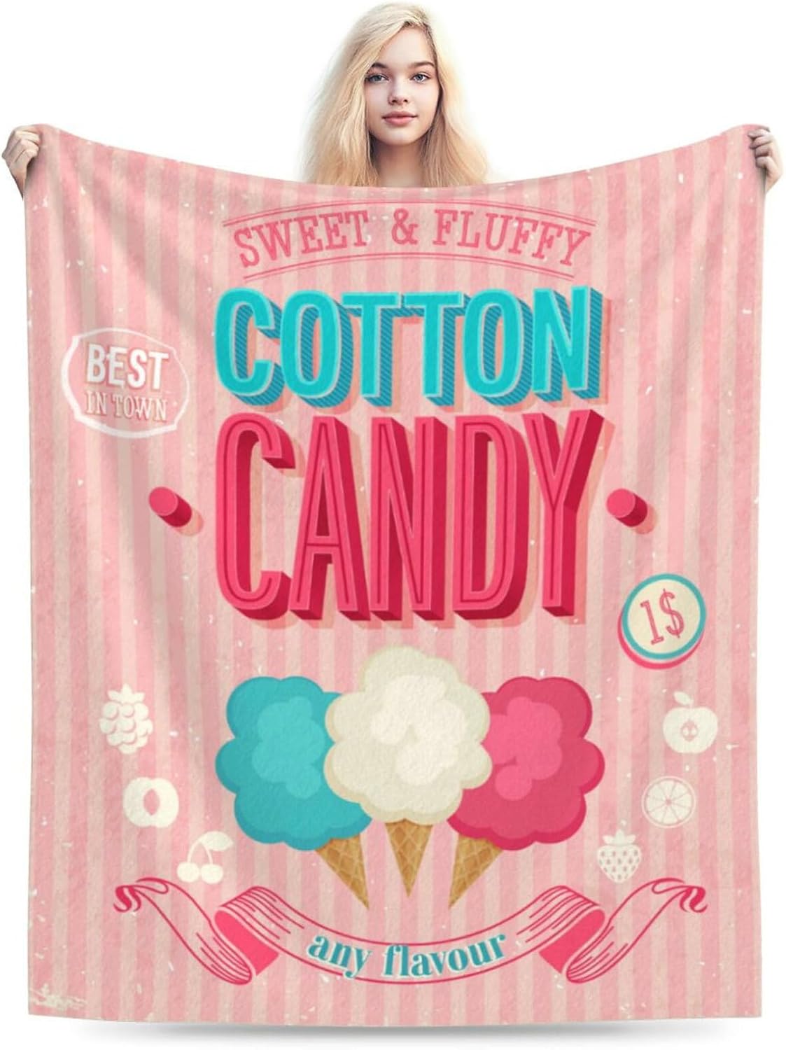 HGOD DESIGNS Candy Throw Blanket Sweet and Colorful Candy Pink Blanket Super Soft Flannel Throw Blanket Lightweight Plush Fuzzy Bed Blanket for Bedding Sofa and Travel 40"X50"