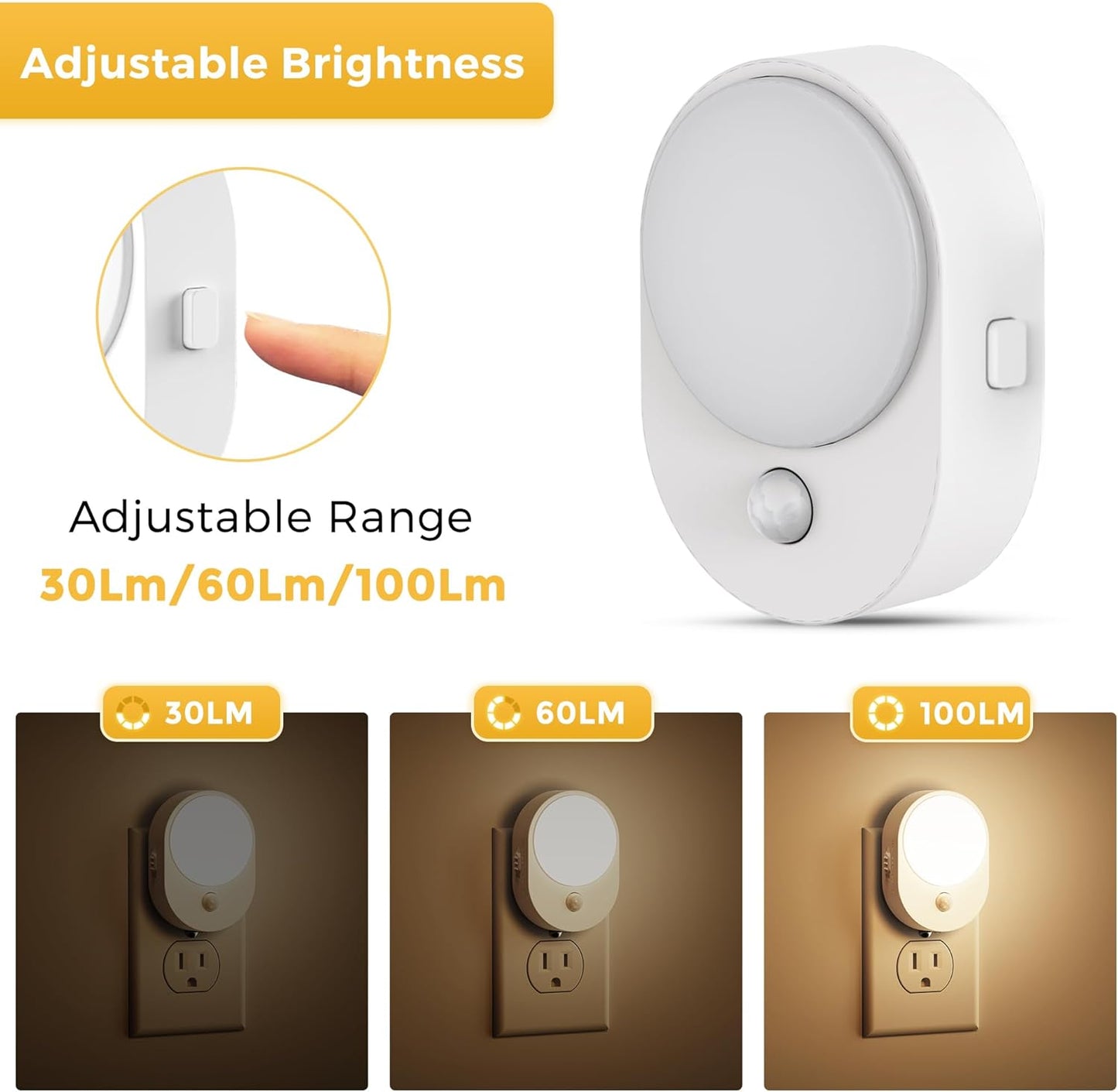L LOHAS LED Motion Sensor Night Light,[2-PACK] Night Lights Plug into Wall,Motion Sensor and Dusk to Dawn Sensor,3000K Soft White,30/60/100lm Brightness Dimmable,Nightlight for Bathroom Hallway