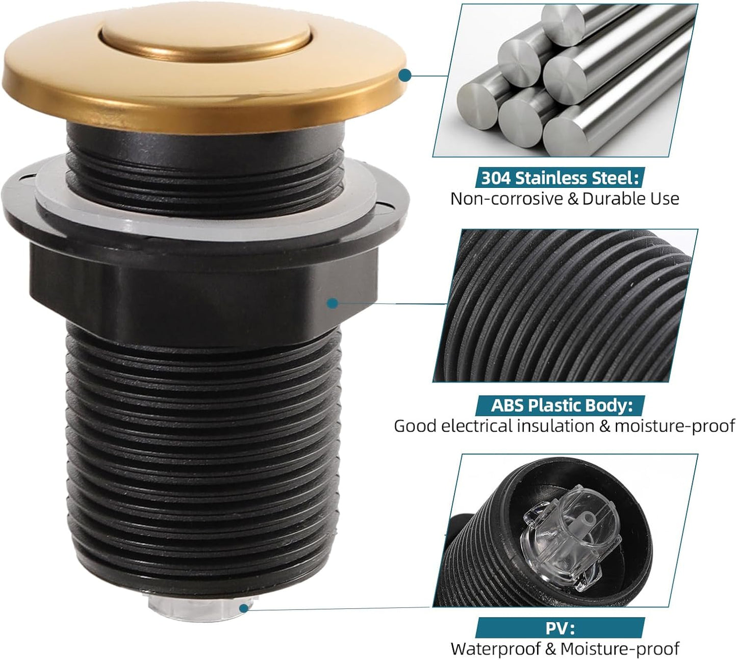 RQYEKDO Garbage Disposal 32mm/1.26 inch Air Switch Kitchen Sink Top Long Stainless Steel Polished Nickel Long for Food and Waste Disposal On/Off Air Button Parts…